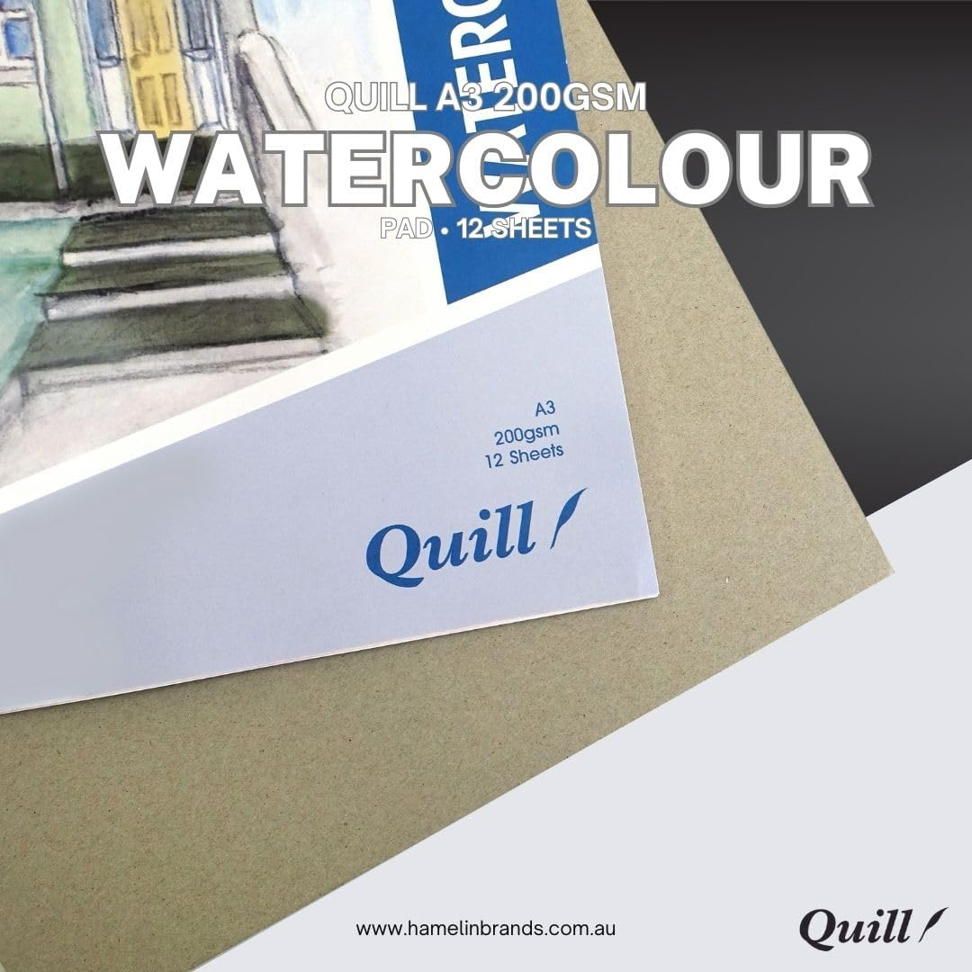 Quill A3 Watercolour Pad, 200Gsm, 12 Sheets, Portrait Orientation image number 1