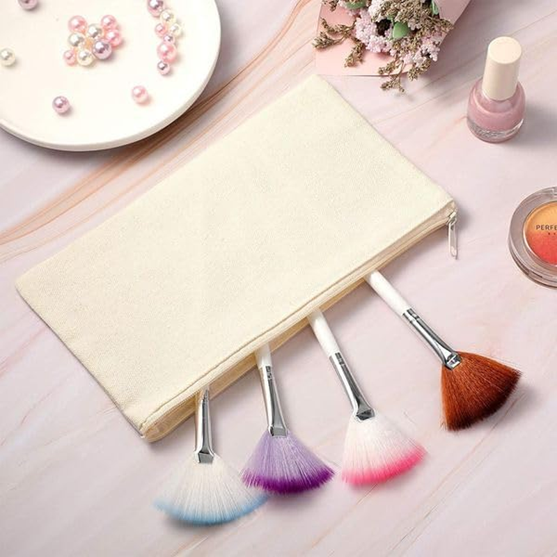 40 Pcs Canvas Pencil Pouch Zipper Makeup Bags Canvas Zipper Pouch Bags Blanks Pencil Case Blank Craft DIY Multipurpose Toiletry Stationary Storage Bags(Beige) image number 3