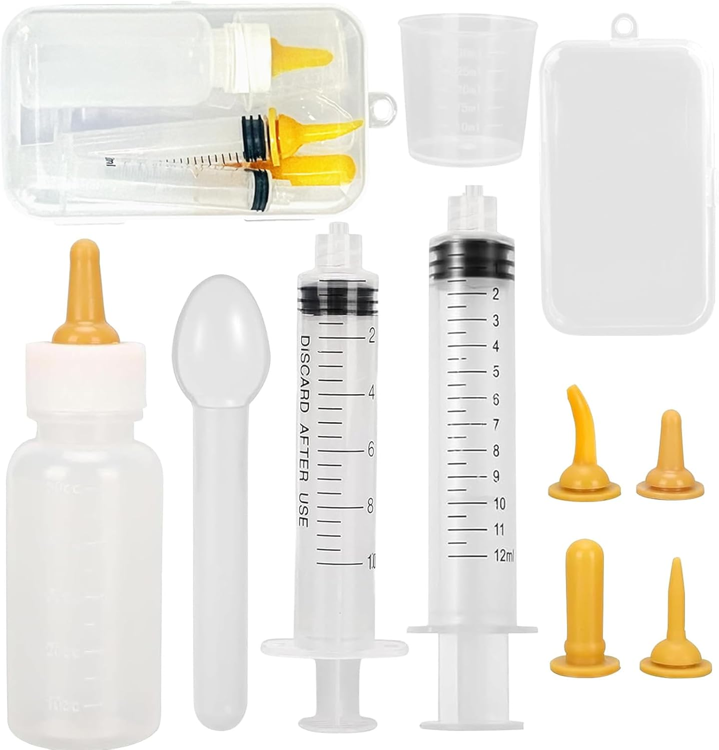 10Pcs Pet Nursing Bottle Set with Case, Including Feeding Bottle and Syringe with Nipples, Newborn Pet Feeding Nipple Set with 4 Pacifiers for Kittens, Rabbits, Puppies and Other Small Animals