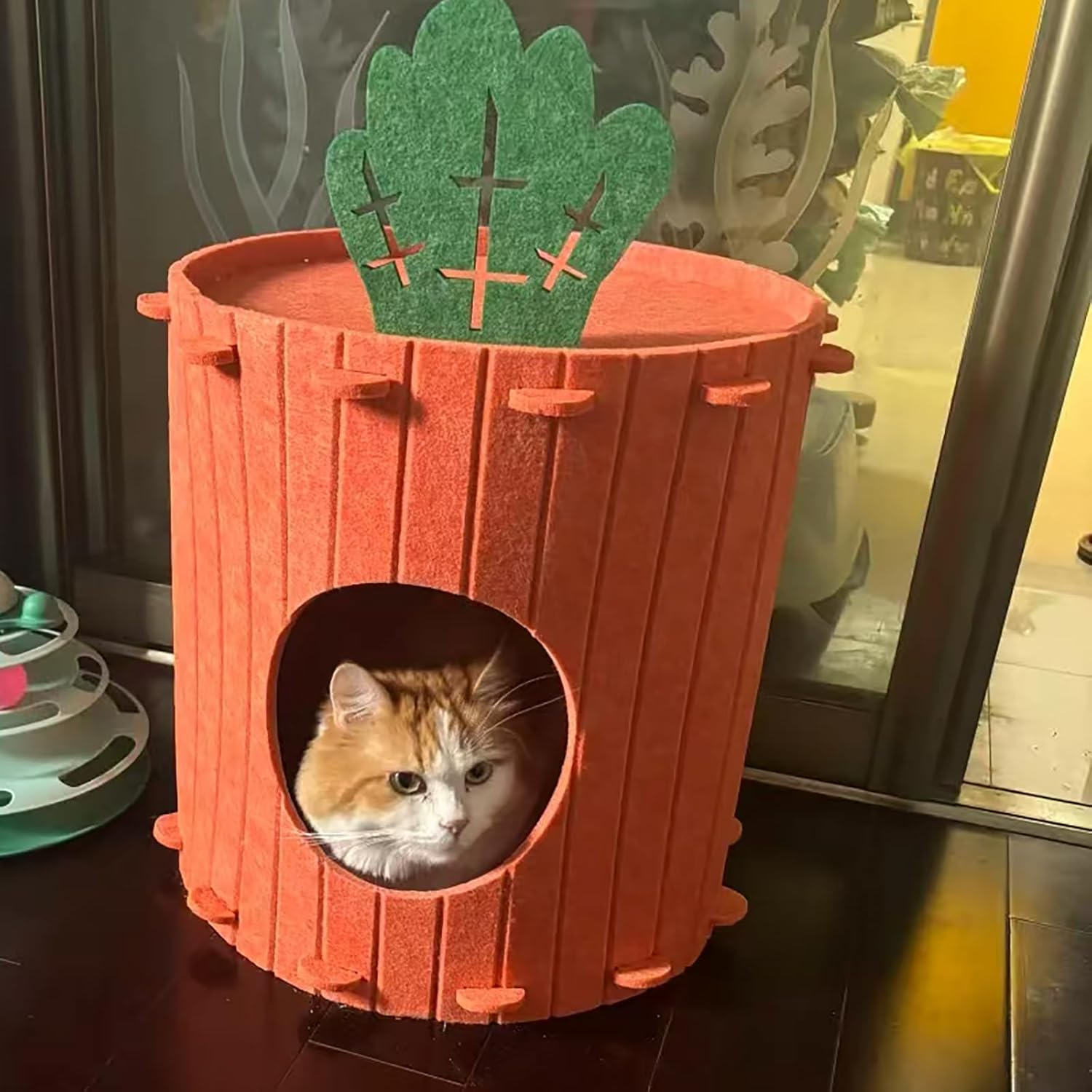 Cat House for Indoor Foldable Large Carrot Cat Bed Felt Cat Cave Condo Hideaway Pet up to 20 Lbs (Orange-Carrot, Large) image number 4