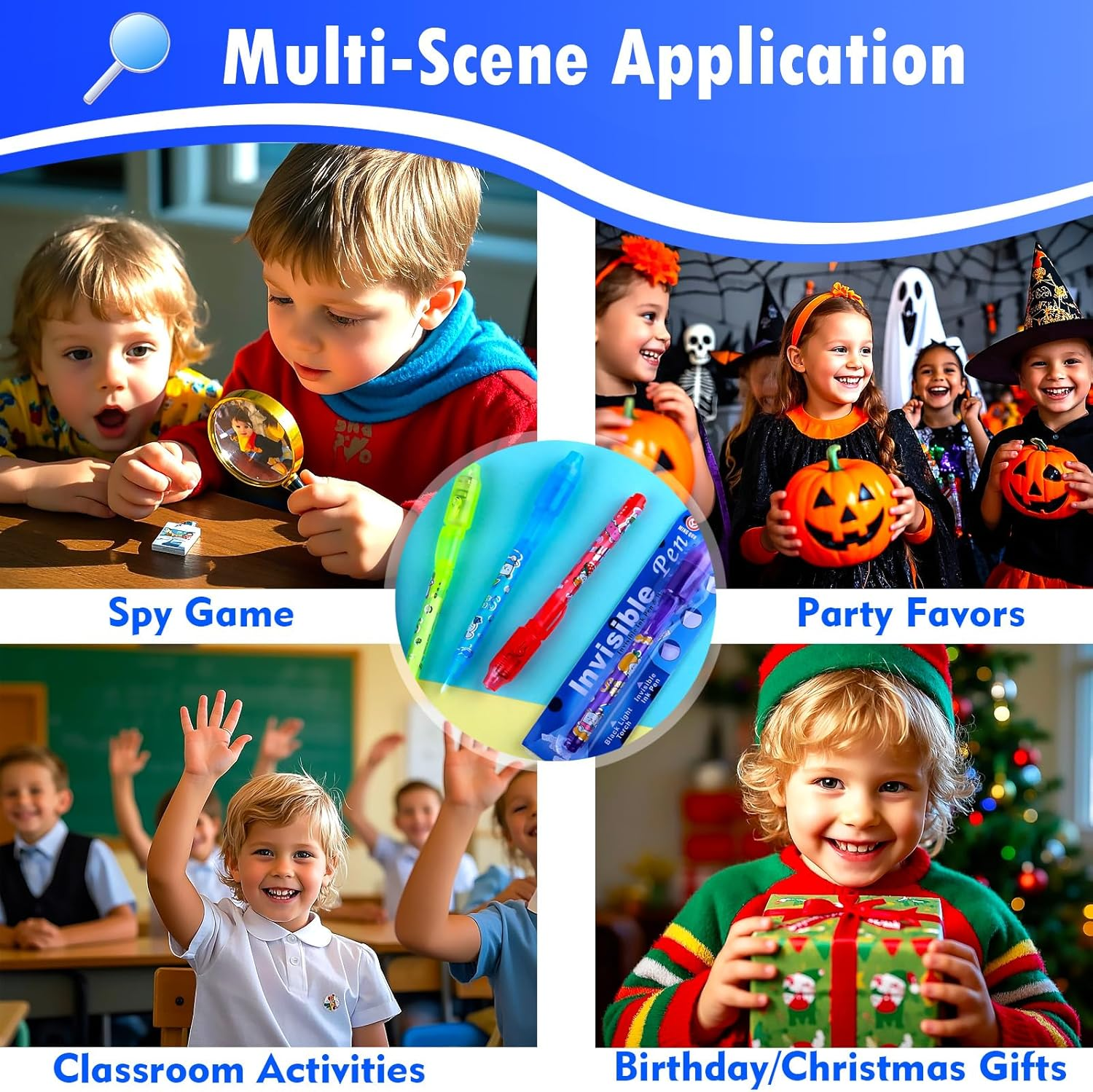 JOLLYFUN 12 Pack Invisible Ink Pen Set with Package for Kids, Secret Message Spy Pen with UV Light, Party Favors, Birthday Gifts for Boys Girls, Magic Markers Fun Activity Toy image number 1