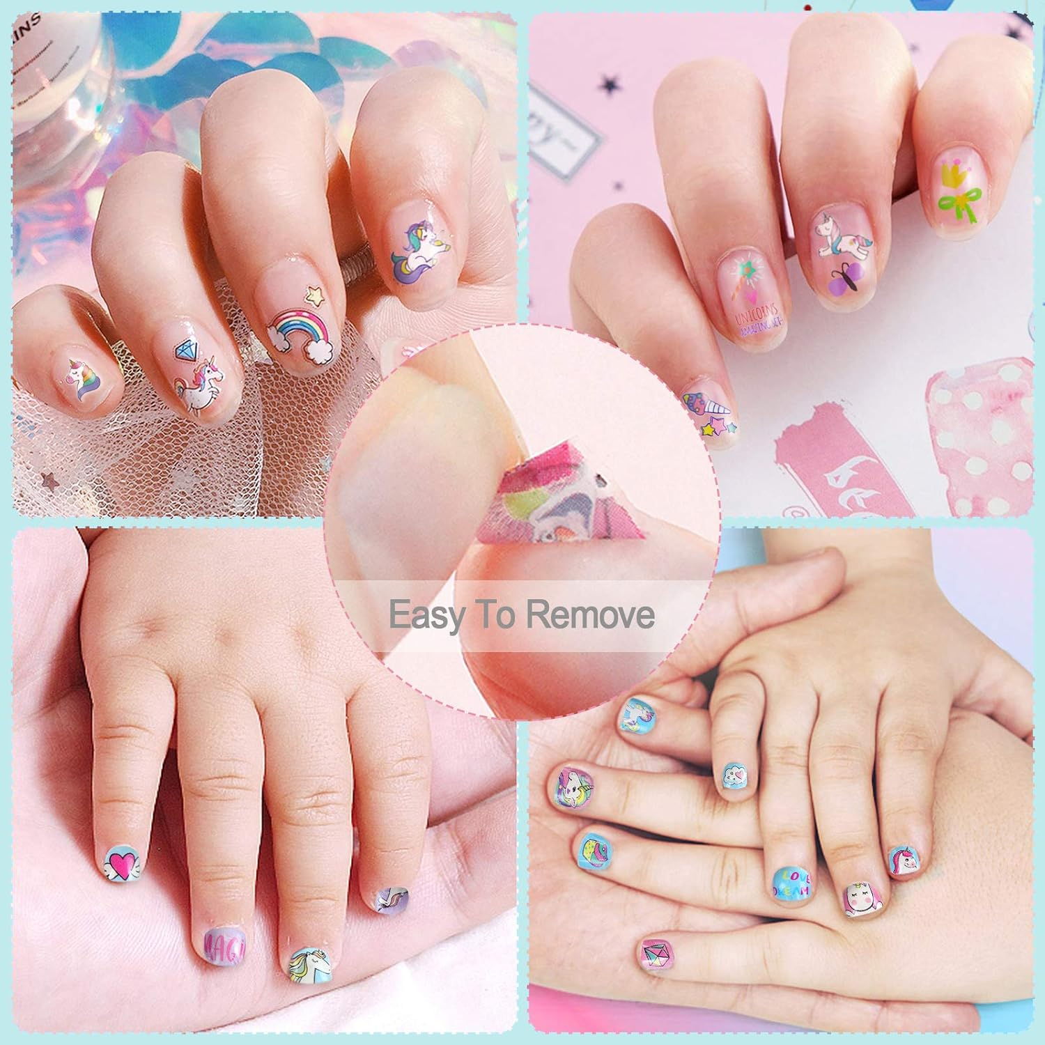 Unicorn 3D Nail Art Stickers Decals Self-Adhesive for Kids Little Girls, 270+ Cute Nail Tip Star Crown Princess Nail Manicure for Fingernails Toenails Birthday Party Supplies Gift Favors