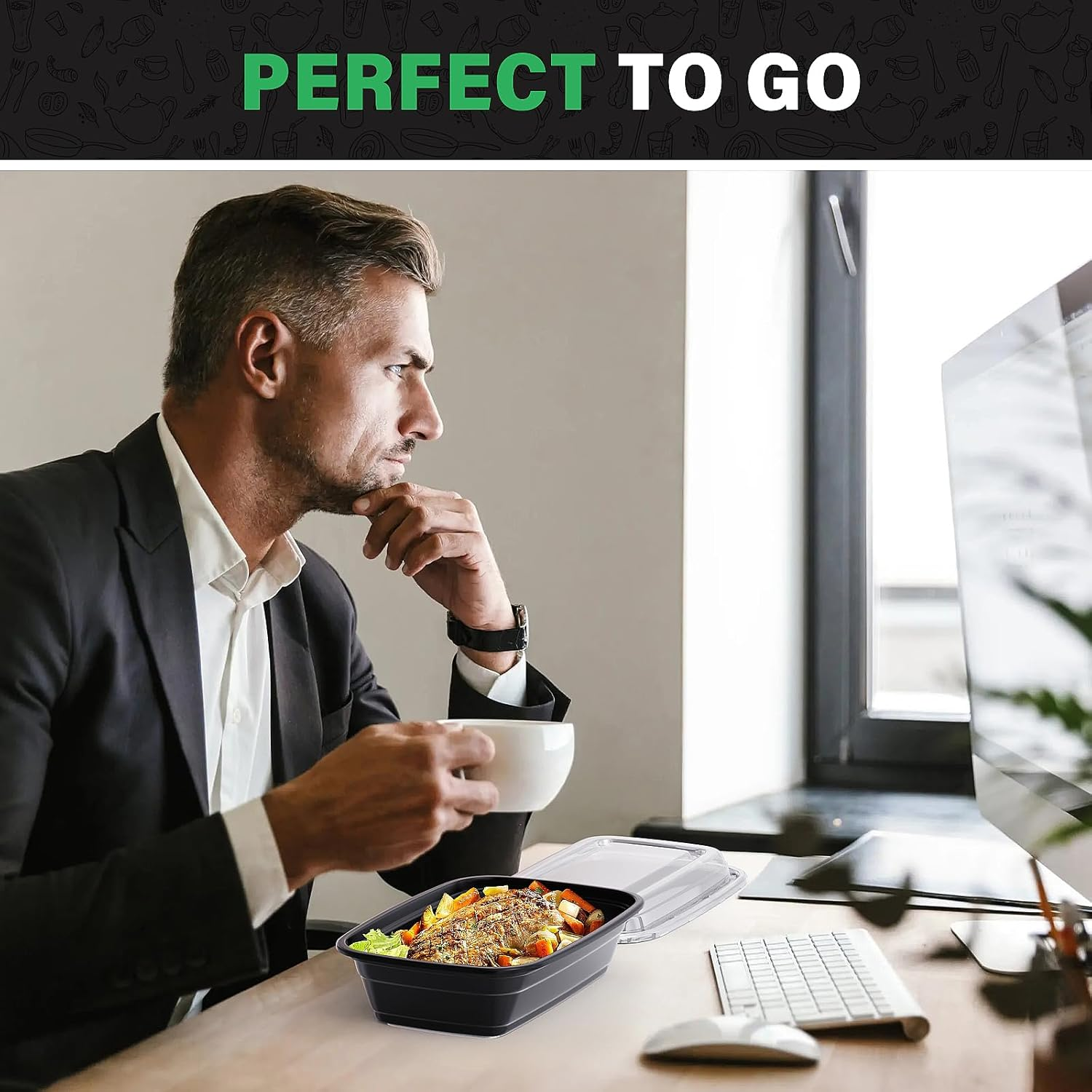 50 Pack 32 Oz Meal Prep Container, Food Storage Containers with Lids, Bento Box Reusable Plastic Lunch Box Kitchen Food Take-Out Box Microwave Dishwasher Freezer Safe image number 5