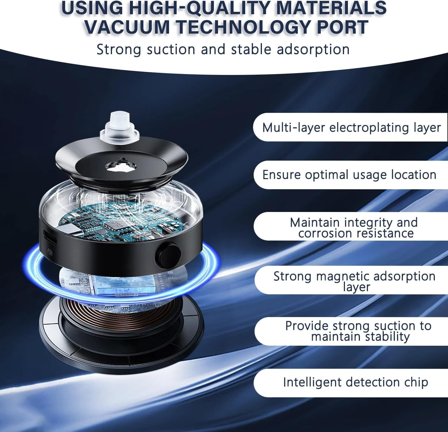 Xkimos 360&deg; Rotating Vacuum Magnetic Phone Holder, Double-Sided Strong Adsorption Car Phone Holder Charger, Hands-Free Magnetic Car Phone Holder for All Phones, Can Absorb All Smooth Surfaces (Black) - Silver image number 2