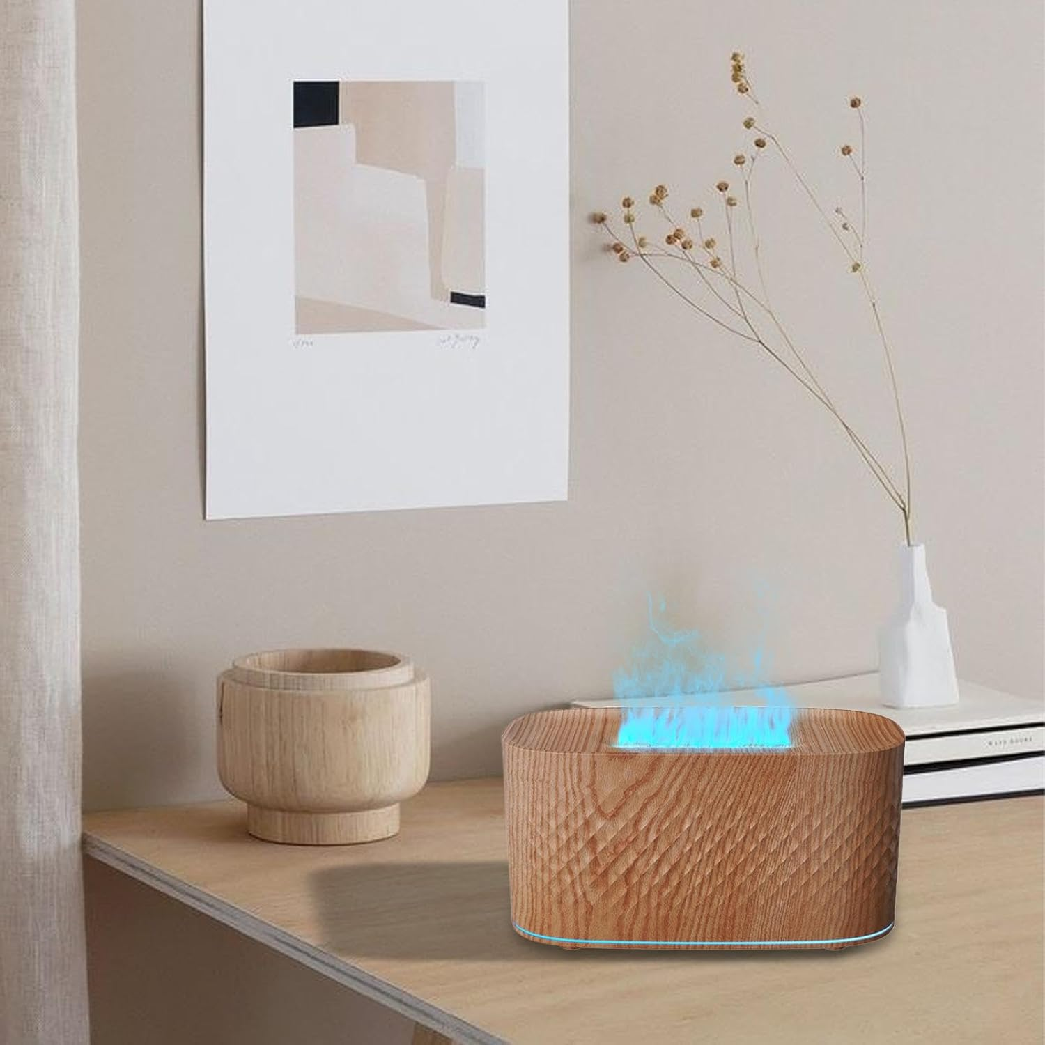 Flame Oil Diffuser - Flame Air Diffuser, Air Fragrance Diffuser with USB Charging | Colorful Diffuser Humidifier with 2 Spray Modes, Bonfire Fragrance Diffuser P - Wood Color image number 2