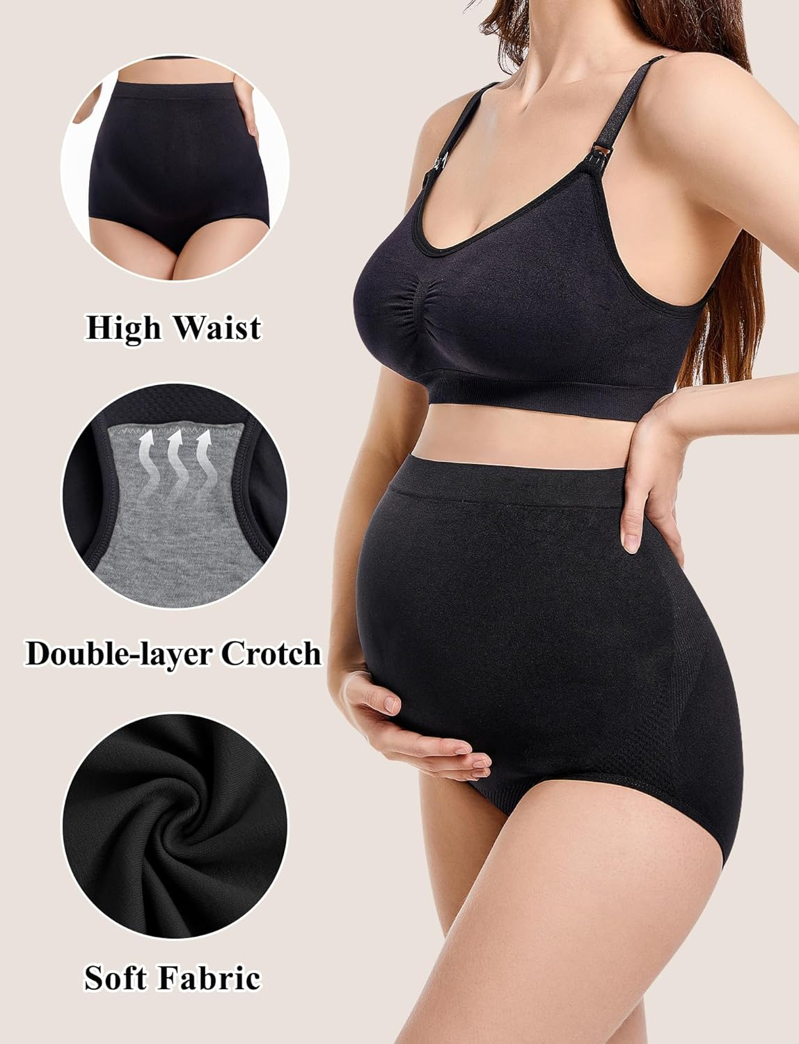 KEOYA Women&rsquo;S Maternity Underwear High Waisted Shapewear Seamless Boy Short Underwear for Pregnancy Belly Support 3 Pieces image number 4
