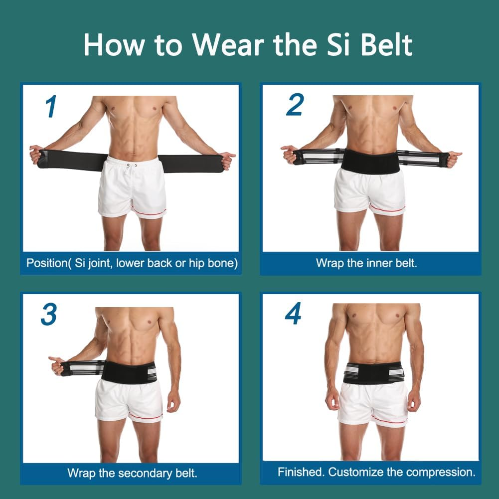 Sacroiliac Hip Belt for Men and Women That Alleviates Sciatic, Lower Back Pain, Back Brace Provides SI Joint Pelvic Support Nerve Compression & Stability (M(115Cm)) image number 4