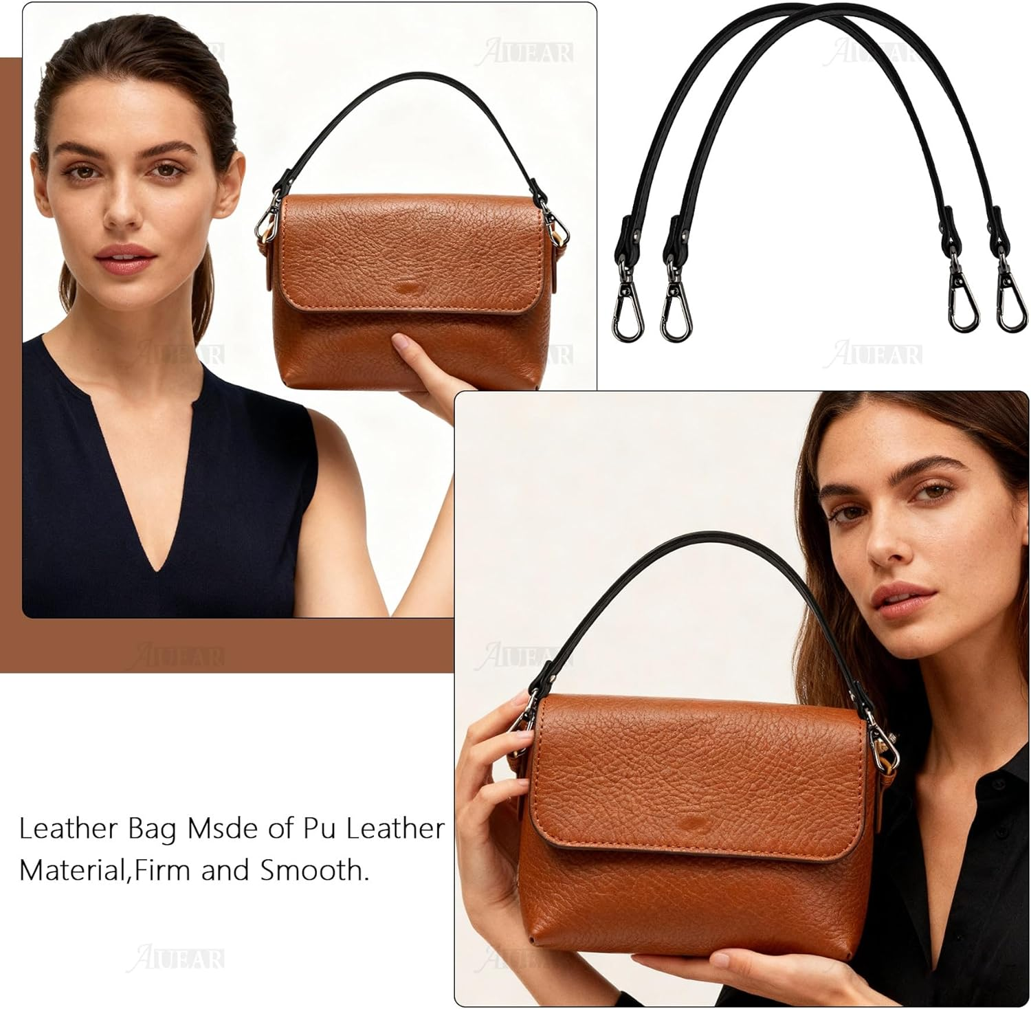 AUEAR, 2 Pack Leather Purse Strap Replacement Handbag Shoulder Bag Black with Gun Black Lock MC16752_GROUP1 image number 5