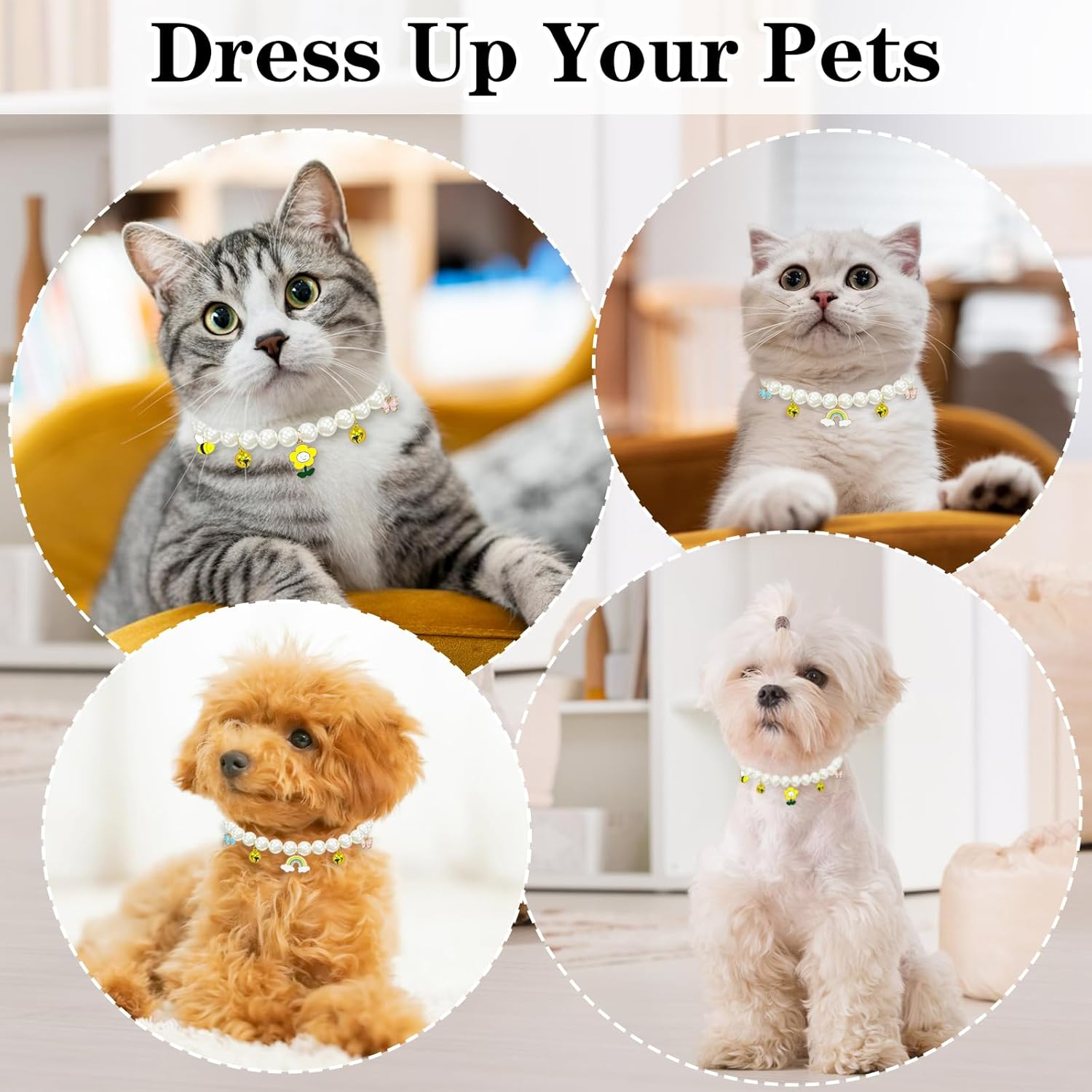 Yanmucy Cat Collar with Bell Pearl Pet Cats Dog Necklace Collar Accessories Necklace Jewellery for Kittens Small Pets Wedding Party Costume Outfits image number 1