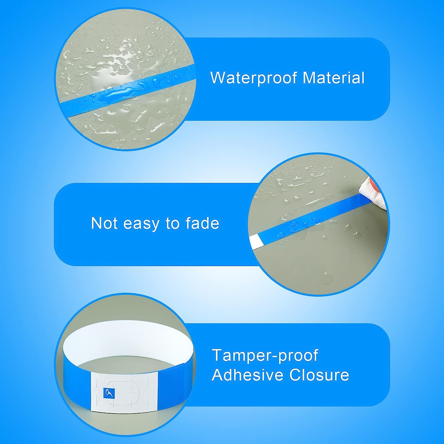 KINBOM 1000Pcs Neon Wristband, Waterproof Paper Wristbands for Events Entrance Wristbands Paper Bracelets for Events Parties Music Festivals Concerts Contests (Blue) image number 5