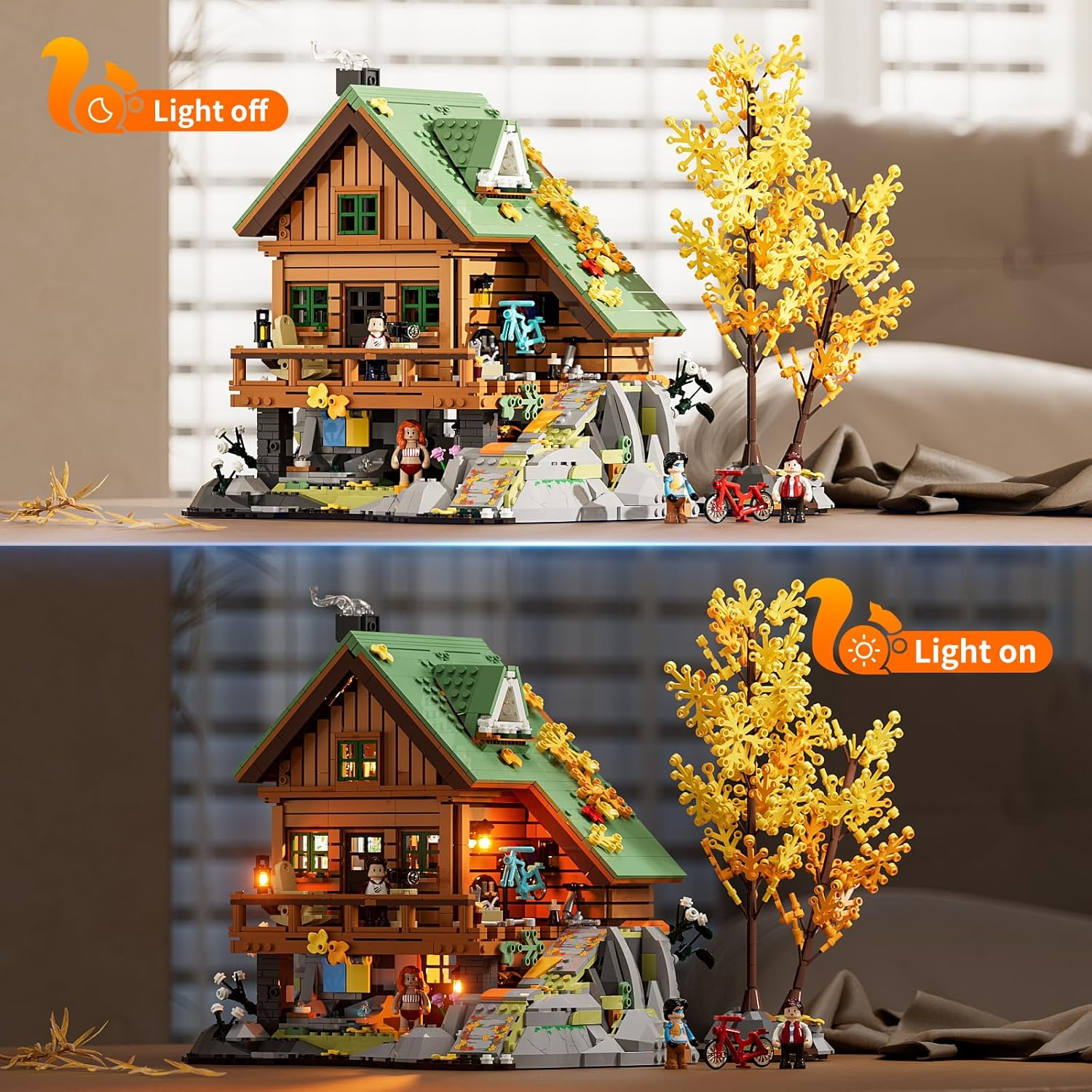 FUNWHOLE Mountain-Cabin House Lighting Building-Bricks Set - Friends Mountain House and Treehouse Collection LED Light Building Set 2255 Pcs for Adults and Teen image number 1