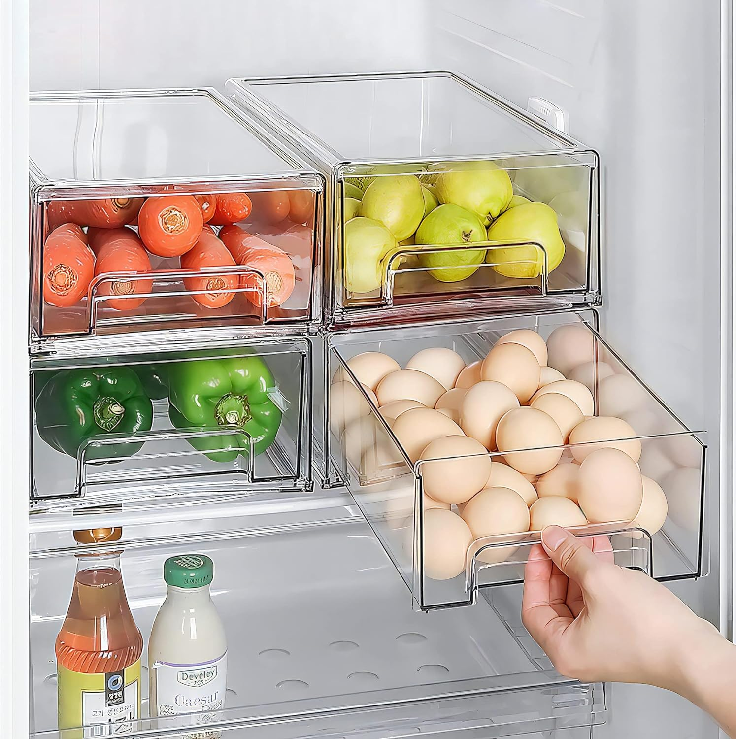 Stackable Storage Drawer, XICEN Clear Pull Out Plastic Food Fridge Organizer Bins for Home Office Pantry Shelf Organization (2 Pack) image number 3