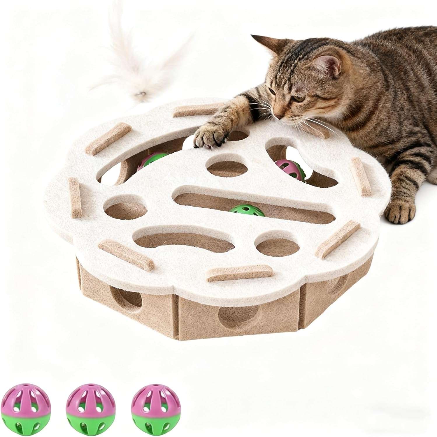 Cat Scratch Puzzle Enrichment Box, Interactive Cat Nail File Enrichment Box,Cats Nail File Scratcher with 3 Bells,For Indoor Cats Scratching & Hunting Mental Felt Maze Boxs (Gray)