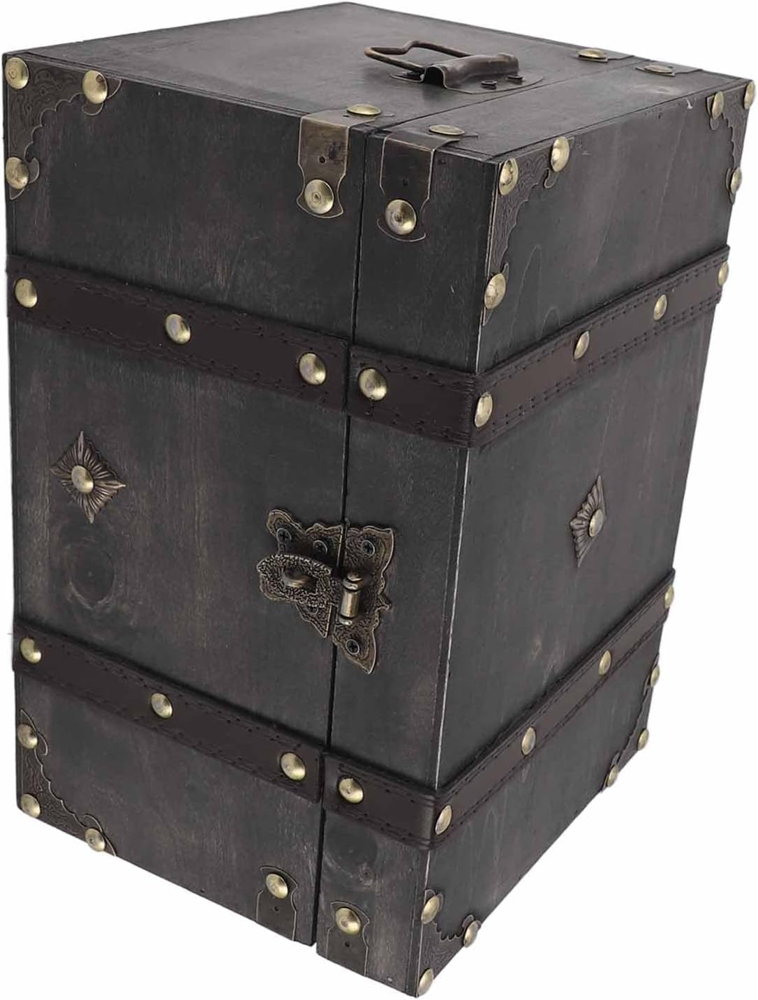 Vintage Wooden Boxes with Lock - Pirate Treasure Chest with Iron Code Lock - Wooden Storage and Decorative Box Treasure Jewelry Chest - Small Wood Box with Lid (Red Coded Lock) image number 6