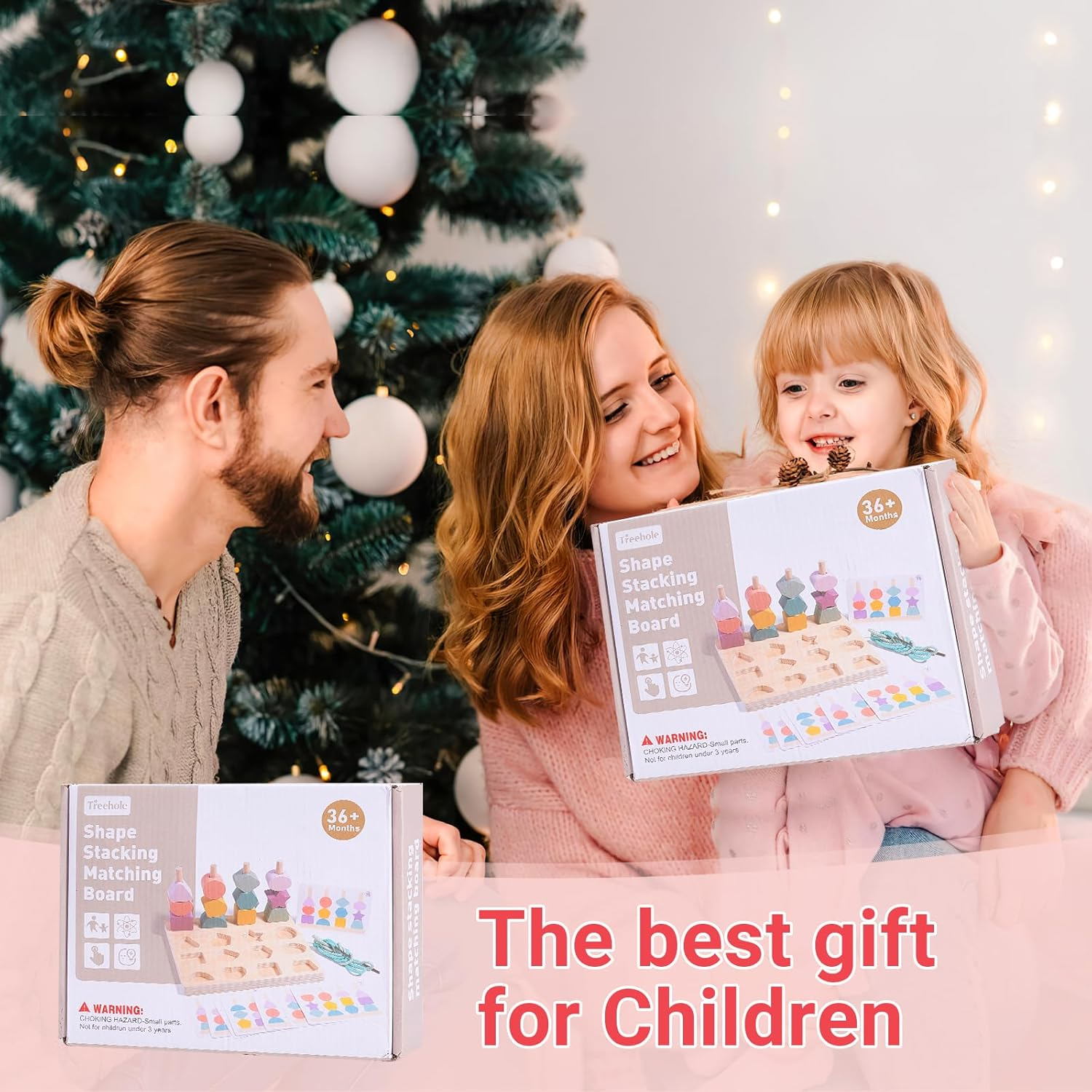 Montessori Wooden Beads Sequencing Toys, 3 in 1 Stacking Blocks & Lacing Beads & Matching Shape Stacker for 2 3 4 5 Year Old STEM Preschool Learning Montessori Toys Gifts for Kids Boy Girl Toddler