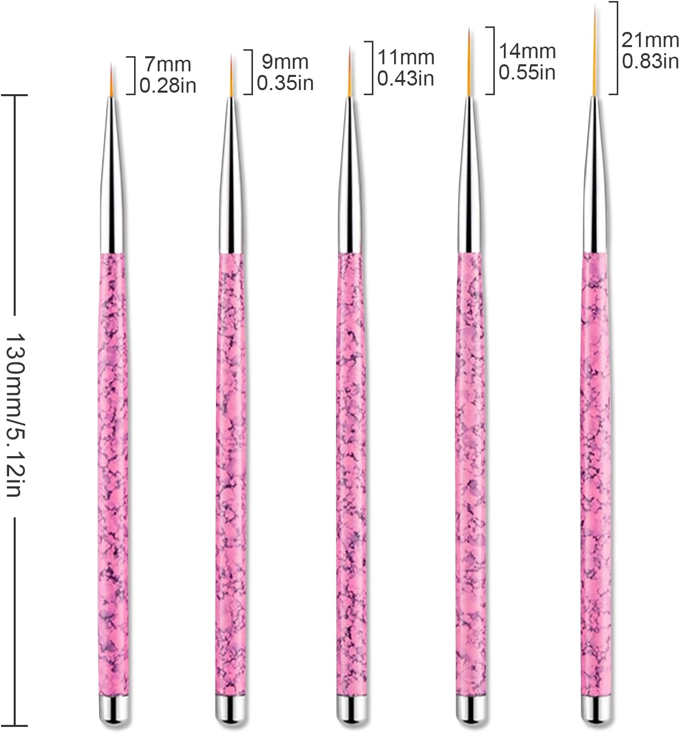 Sularpek Nail Art Liner Brushes, 5 Pcs Nail Painting Brush Pen, Professional Detail Painting Pens Kit for Salon at Home DIY Manicure (Pink) image number 6