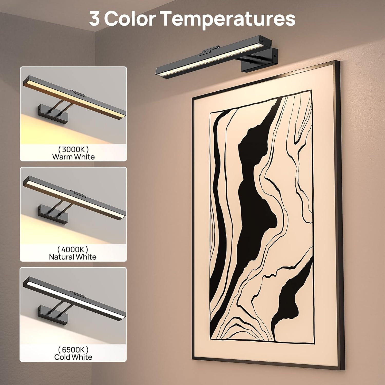 PESUTEN Picture Light Battery Operated, 16In Wireless Art Light for Paintings 3CCT Dimmable Recharging Battery Picture Light with Remote Control for Gallery Dartboard Art Bedroom Bathroom - 2Pcs Gold image number 2