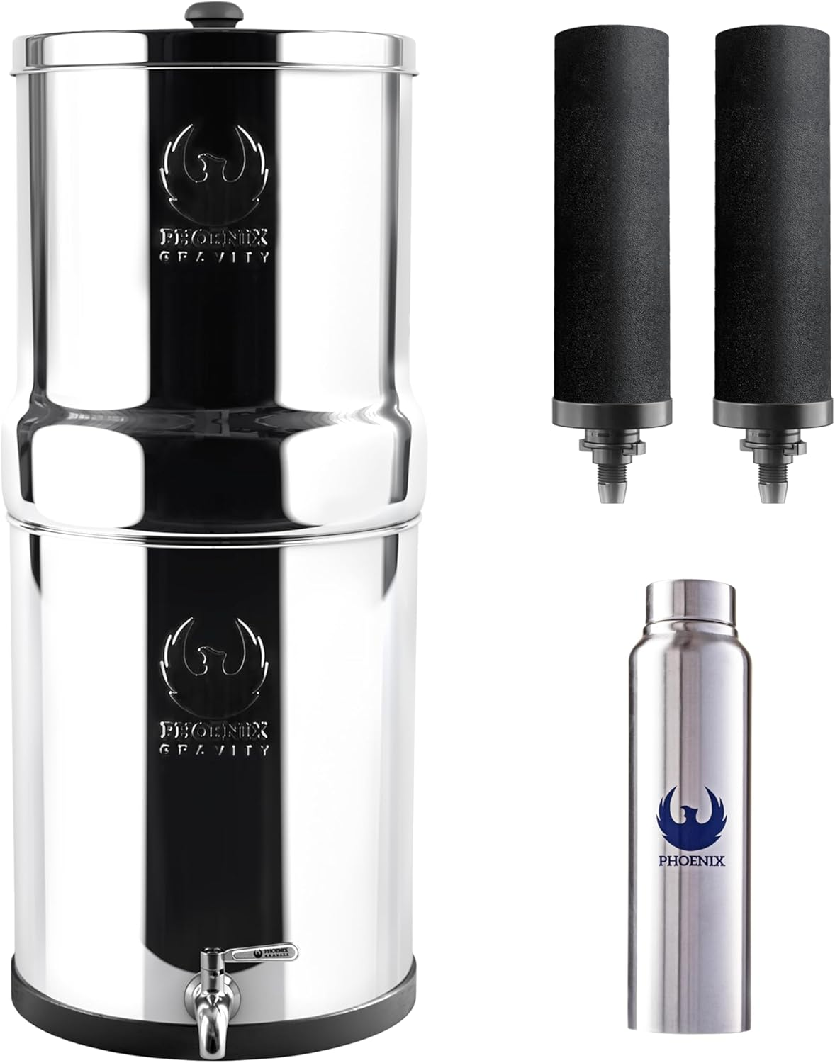 8 Litre Gravity Fed Stainless Steel Drinking Water Filter with 2 Phoenix Carbon Water Filter Cartridges, Stainless Steel Tap. image number 5