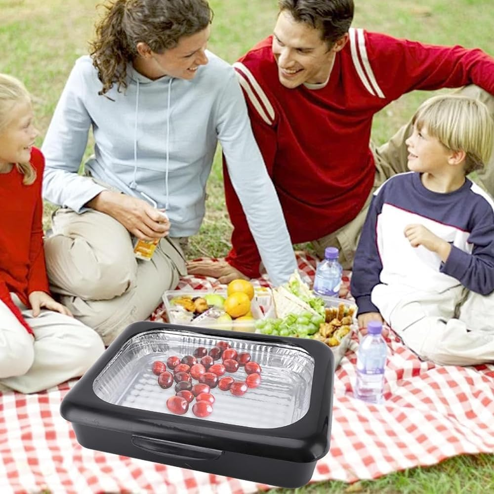 Foil Tray Holder Set, Serving Tray for Food, Dual Design with Removable Lid, Insulated Food Carrier, Stackable, Lightweight, Portable for Traveling, Picnic, Party, Camping image number 4