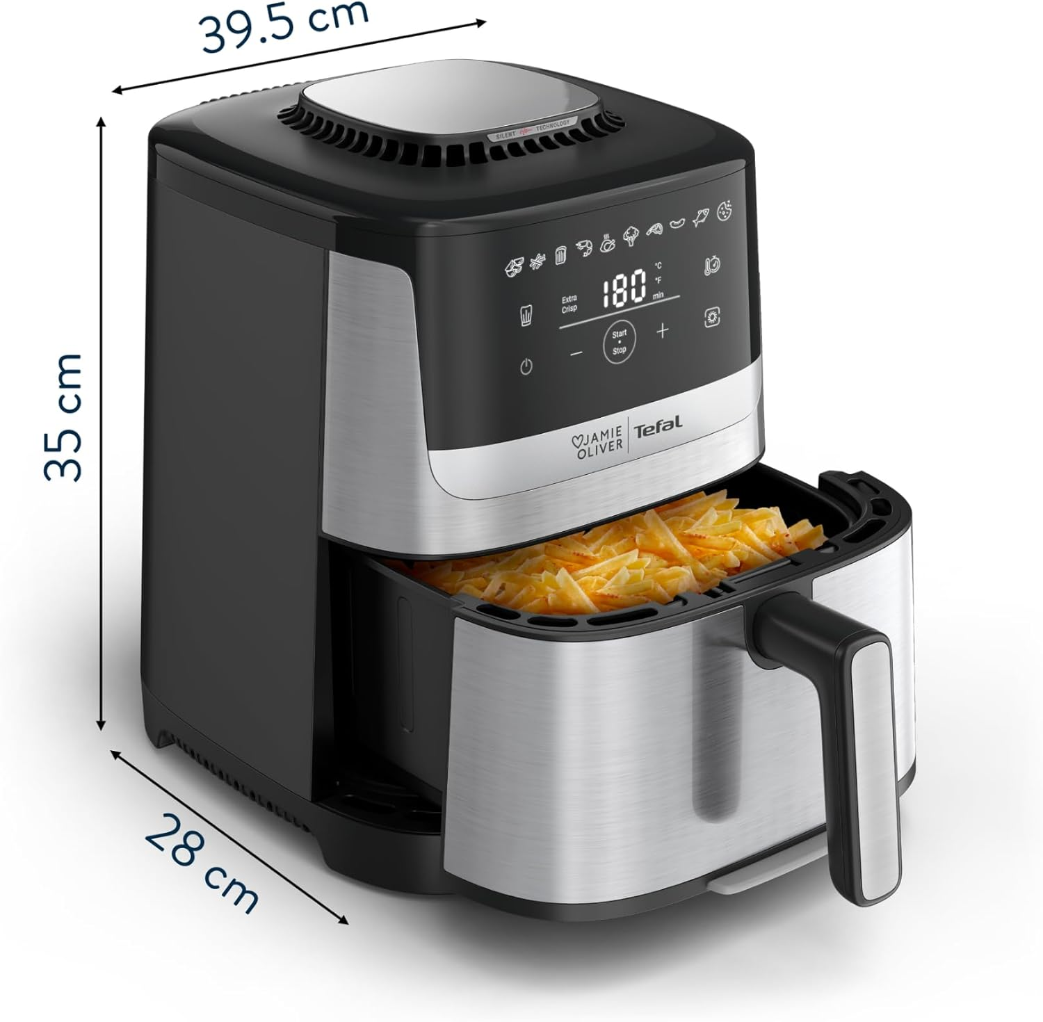 Jamie Oliver by Tefal Quiet & Easy Air Fryer EY55JD, Detachable Front, Silent, Jamie Oliver, Healthy Meals, Dishwasher Safe, Programmable image number 3