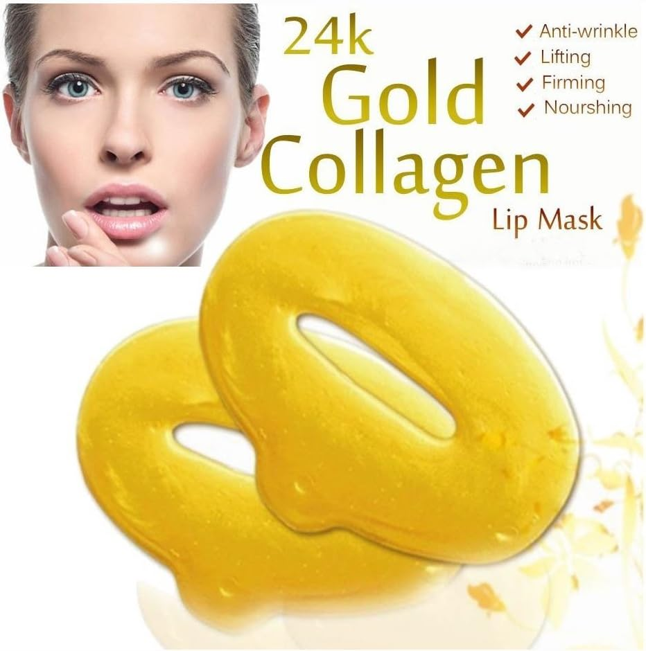 5 Masks 24K Gold Collagen Lip Treatment Mask Patches. Plumper Fuller Softer Lips. anti Aging Reduce Fine Line Wrinkles Creases Hydrating Moisturizing Uplifting Tone Firmer Smooth Lips Regeneration. image number 6