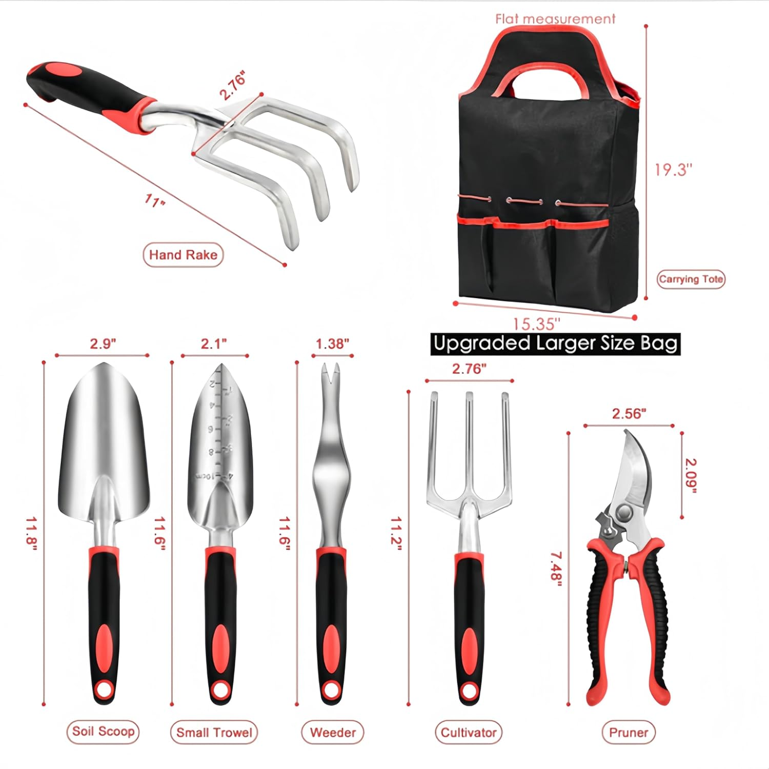 8 Piece Stainless Steel Gardening Tool Sets,Heavy Duty Outdoor Hand Tools Garden Tool Set with Non Slip Rubber Grip,Uprooting Weeding Tool, Gifts for Women Men (Red)