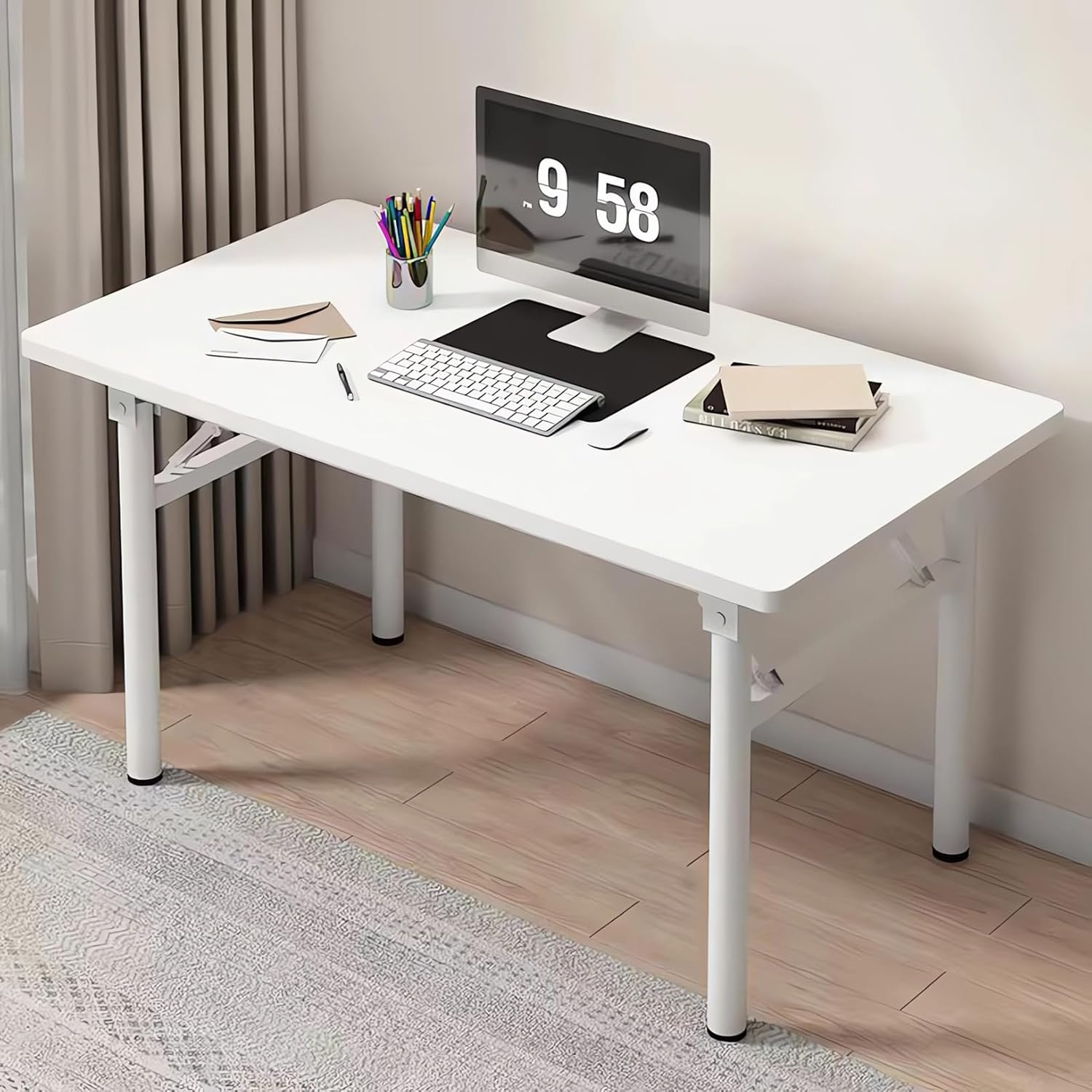 Home Office Desk, Computer Desk, Office Table, Wood Dormitory Study Desk A52 (E White, 100X50X75CM)