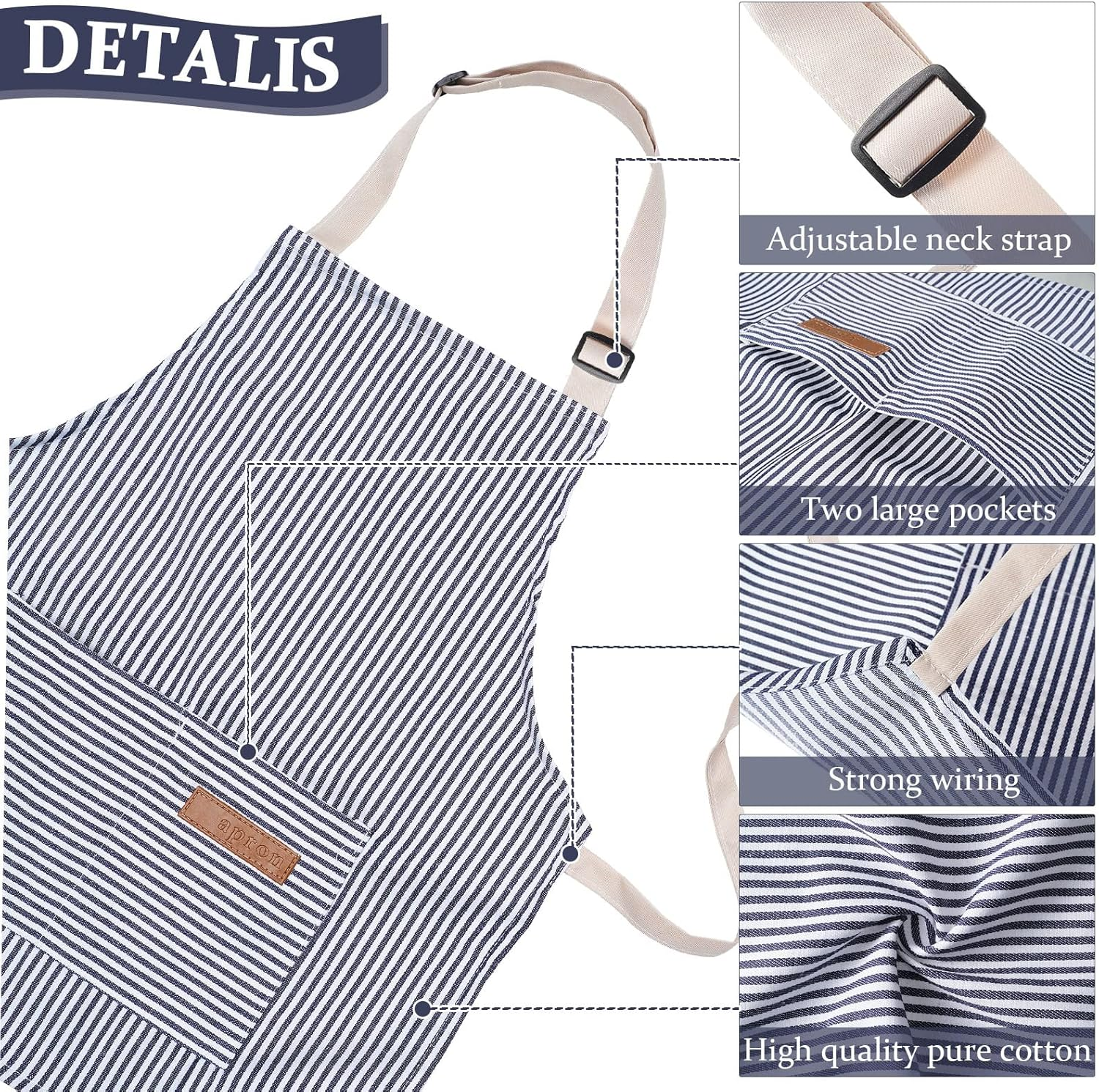 Jiuguva 2 Pack Kids Apron Adjustable Chef Apron Cotton Toddler Stripe Apron Cooking Aprons with 2 Pockets for Children Baking