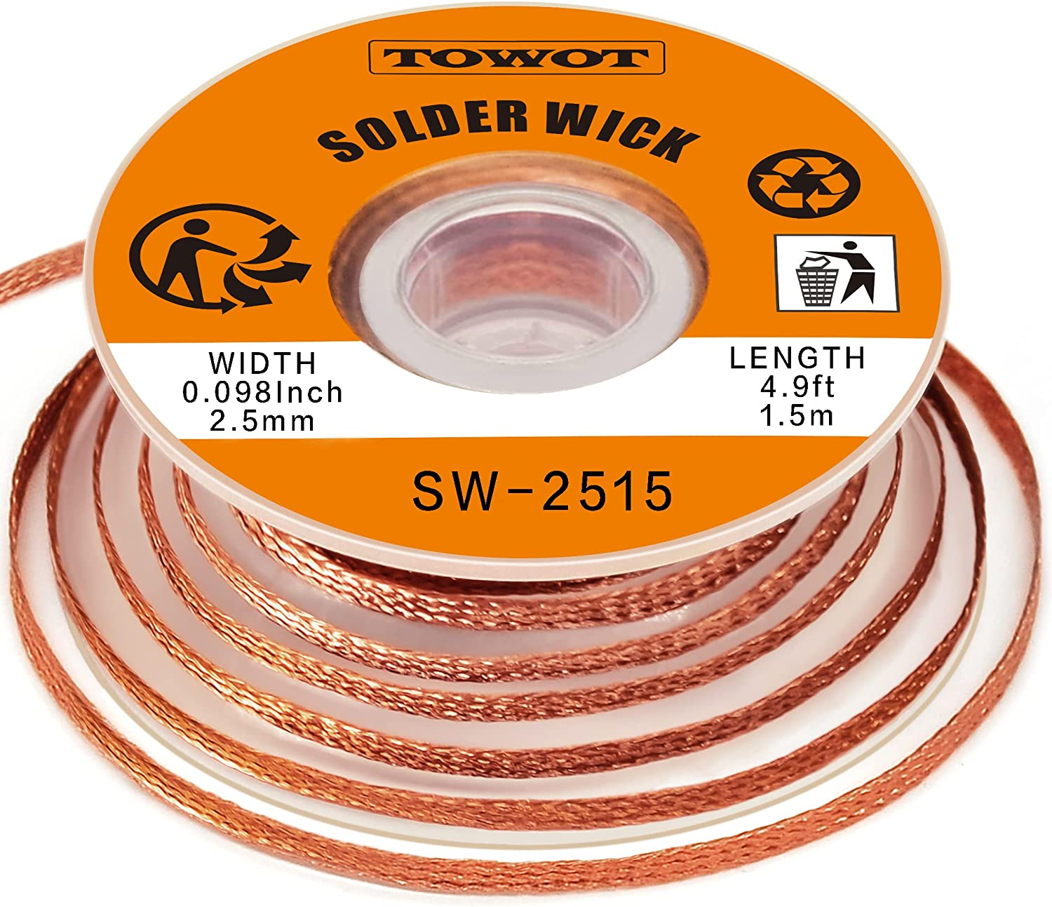 TOWOT Solder Wick Braid with Flux No-Clean Electronic, Desoldering Wick Braid Remover.Desolder Soldering 2.5Mm W 0.10'' L 5' image number 1