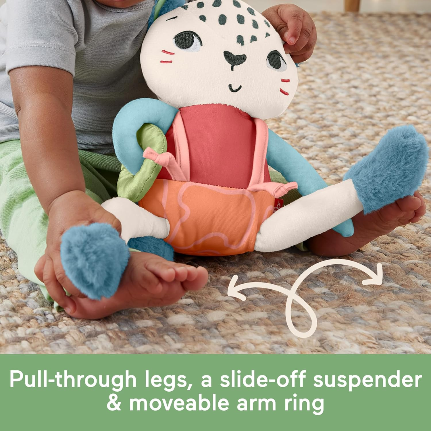 Fisher-Price Baby Toy Planet Friends Spotting Fun Snow Leopard Plush with Sensory Activities for Newborns Ages 3+ Months image number 2