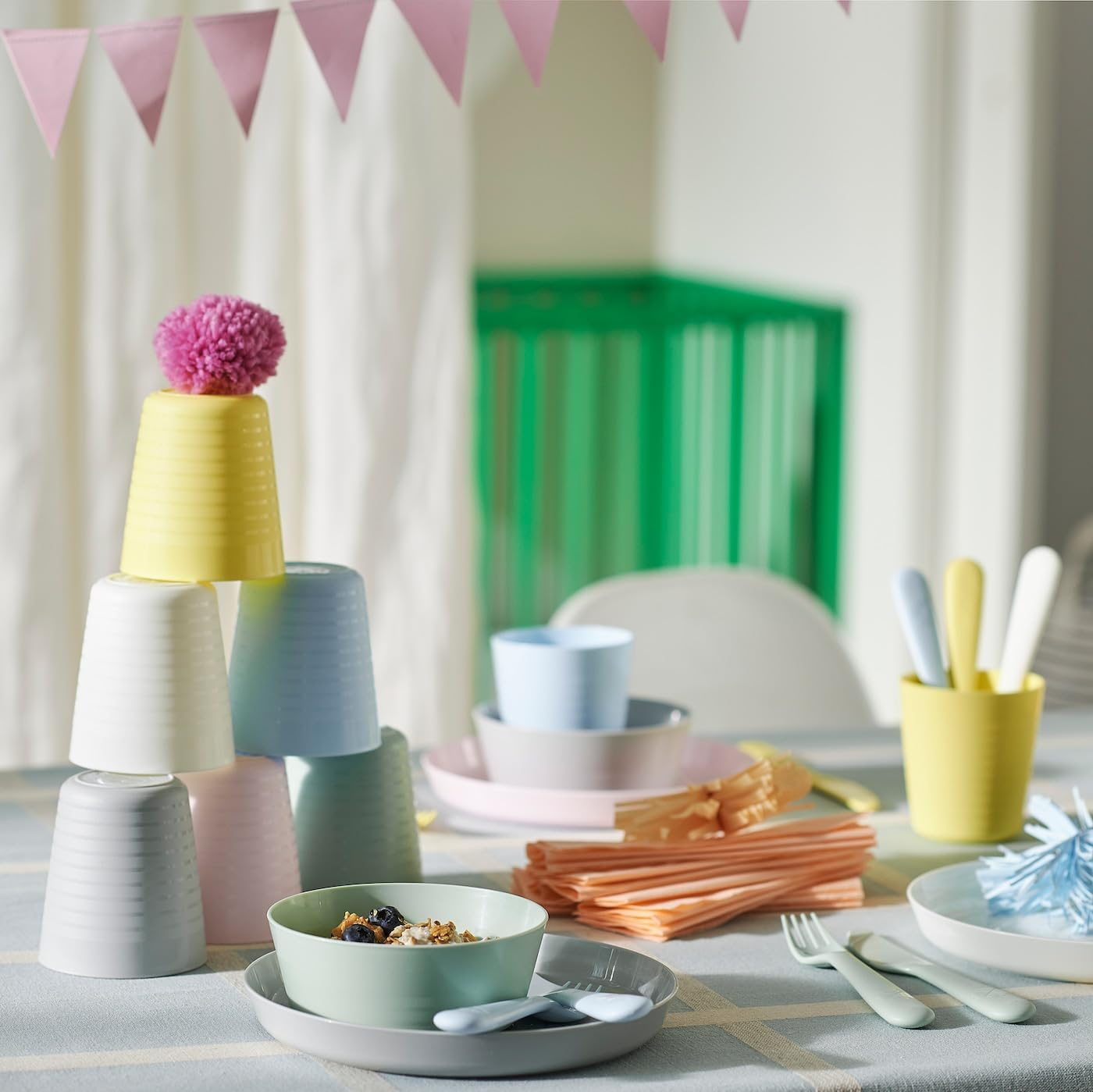 IKEA Kalas BPA Free Plastic Kids Tableware Set - Bowl, Plate, Cup and Cutlery - Pastel Colours image number 1