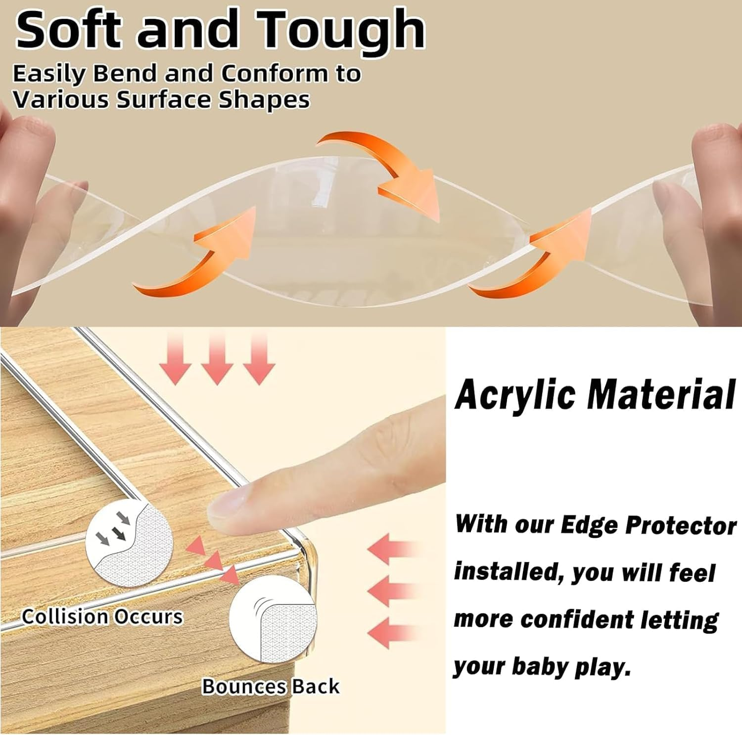 YUENTOEN 2Pcs Clear Edge Protector Strip, Clear Corner Protector Baby Proofing, 2Mm Thickness, Soft Transparent Odorless Corner Protectors for Table, Fireplace, Countertop, 1.18 in X 6.56FT image number 6