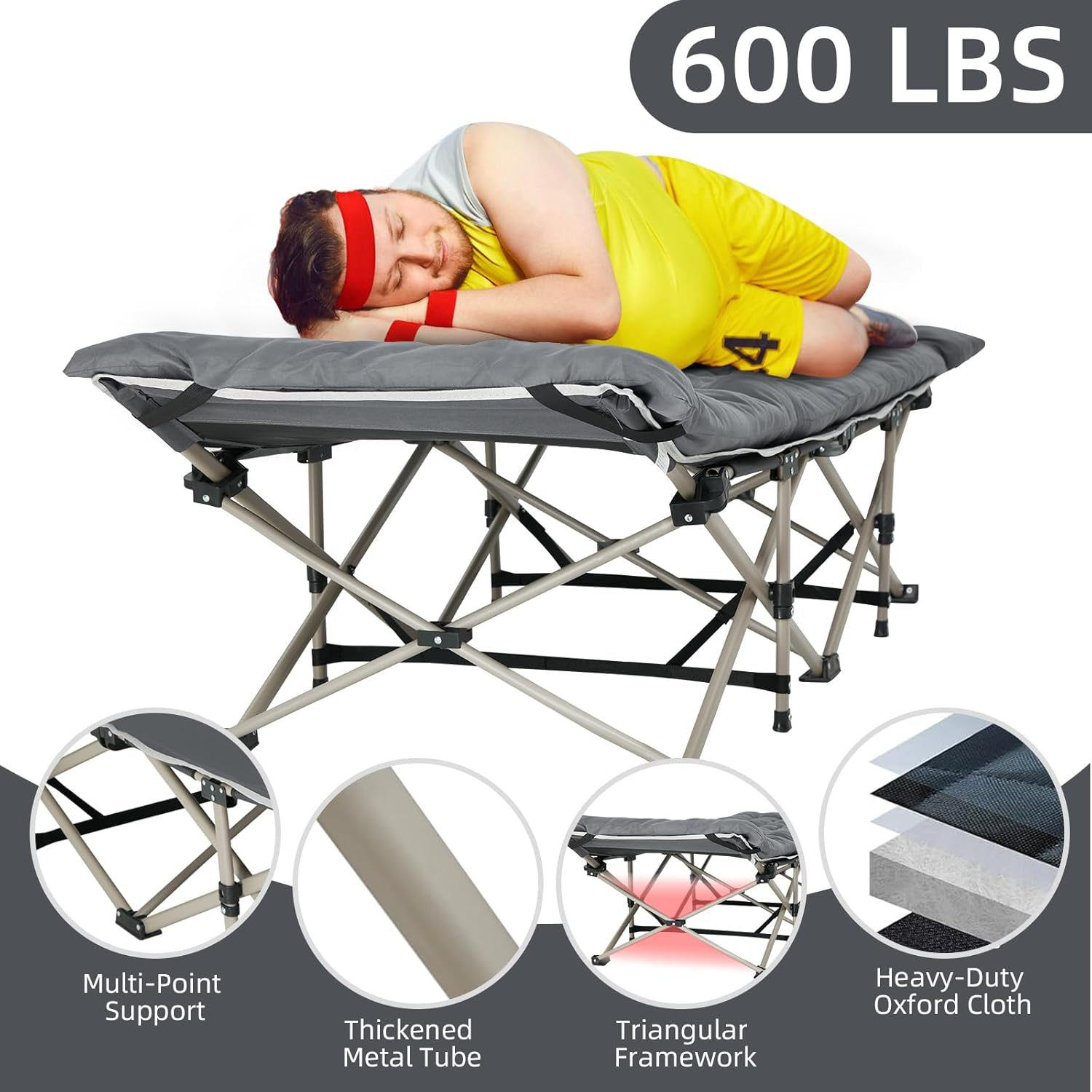 CHENDY Folding Camping Cots for Adults - Most Comfortable, Double Layer Oxford Sturdy Folding Sleeping Cots - Portable with Carry Bag (10 Feet Supports) image number 4