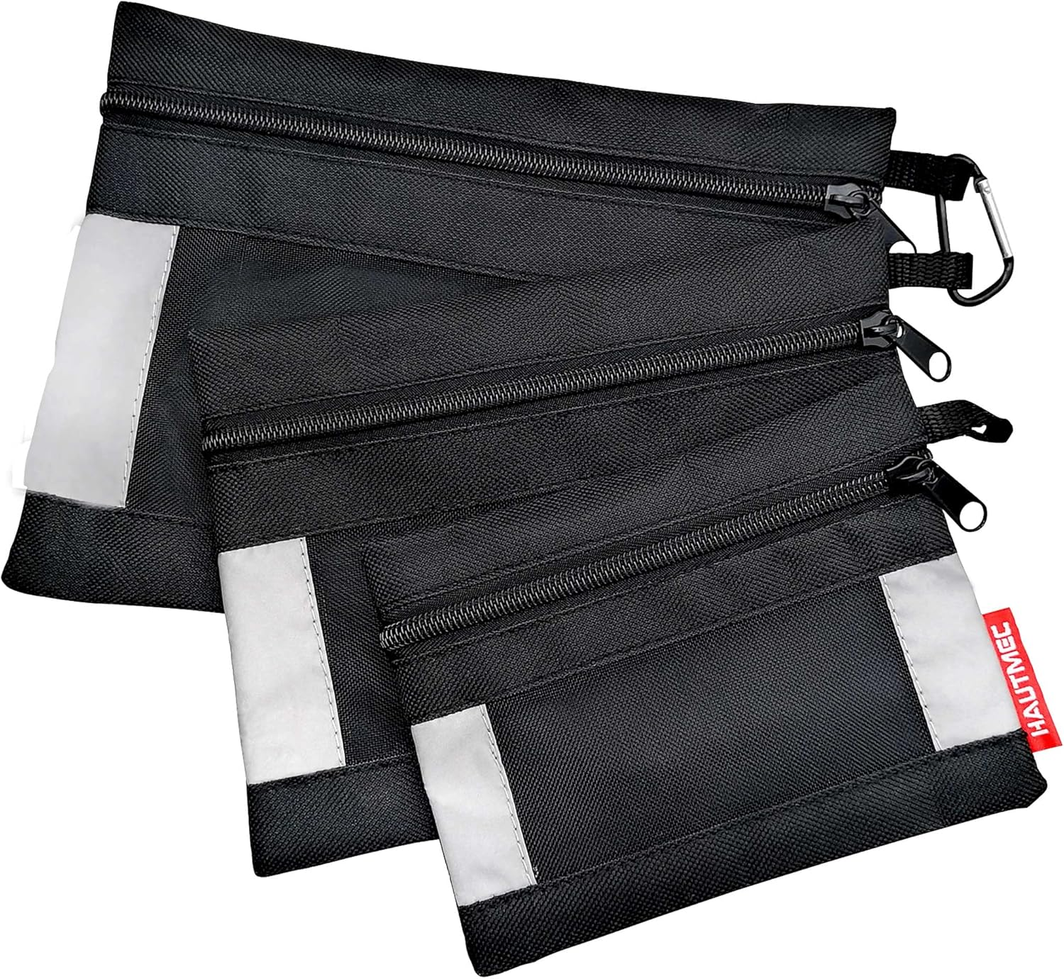 HAUTMEC 3 Pieces Small Tool Pouch, Multi Function Zippered Tool Poly Bag with Mesh Window, Heavy-Duty Clip Organizer HT0126-TB image number 5