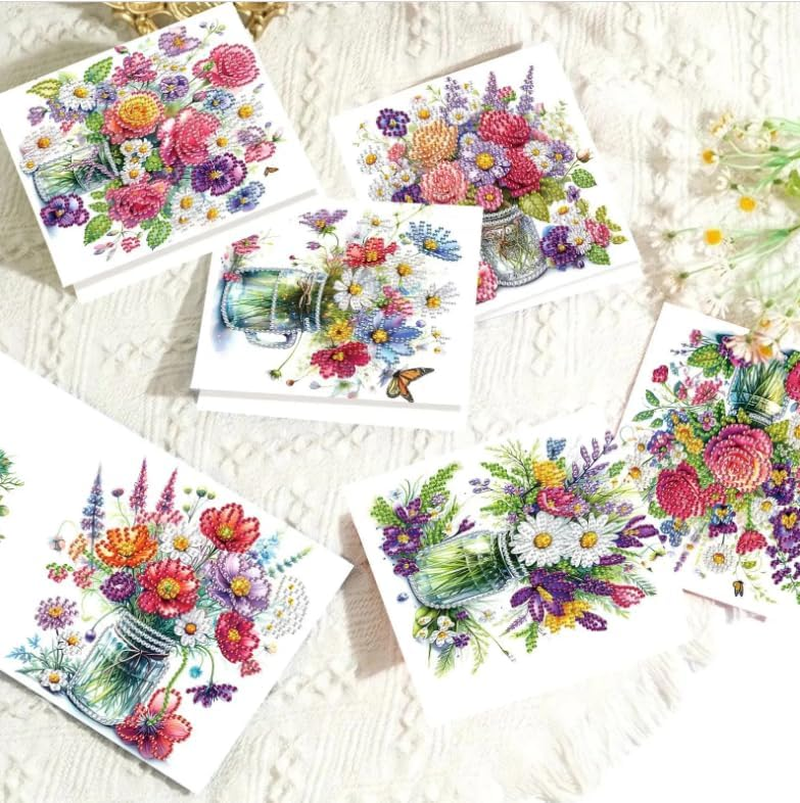 Syntego 6Pcs DIY Diamond Painting Greeting Card Kit Summer Flowers Greeting Cards Diamond Art Kit image number 3