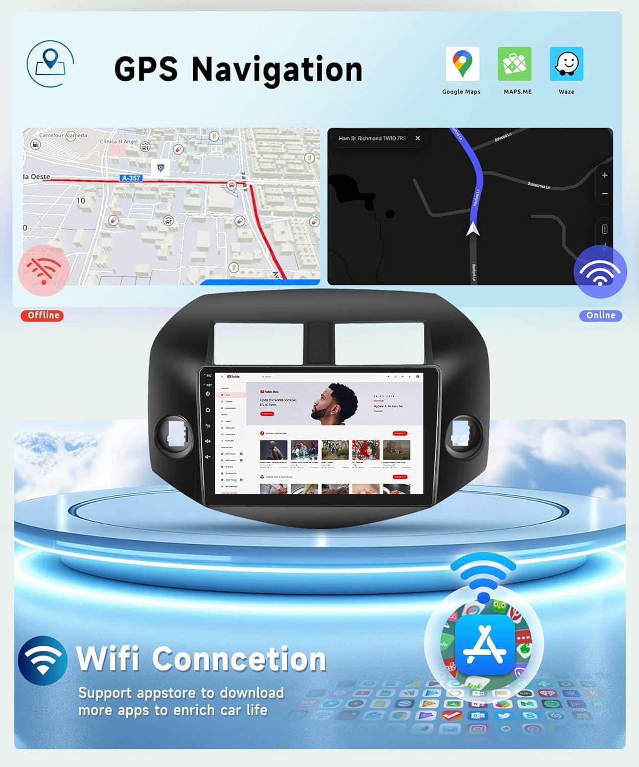 8-Core 2G+64G Car Radio for Toyota RAV4 2007 2008 2009 2010 2011, Wireless Apple Carplay Android Auto Car Stereo, 10.1&rdquo; IPS Touchscreen with Wifi, GPS, Bluetooth, FM/RDS, 32EQ DSP, Rear Camera image number 1