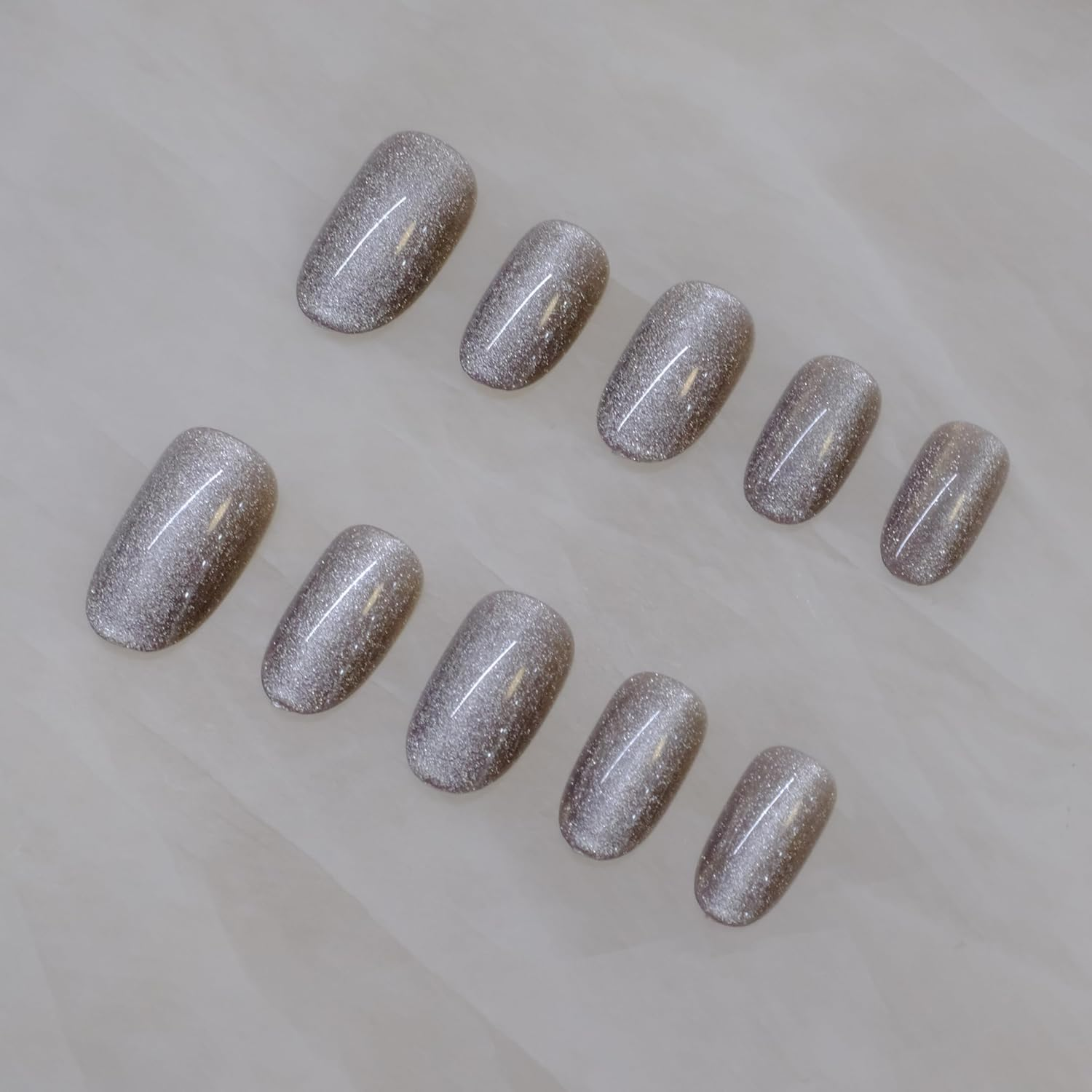 Glossy Ballerina Cat Eye Press-On False Nails, Elegant Design, Matte 24 Pcs (Nude, 24 Pcs)