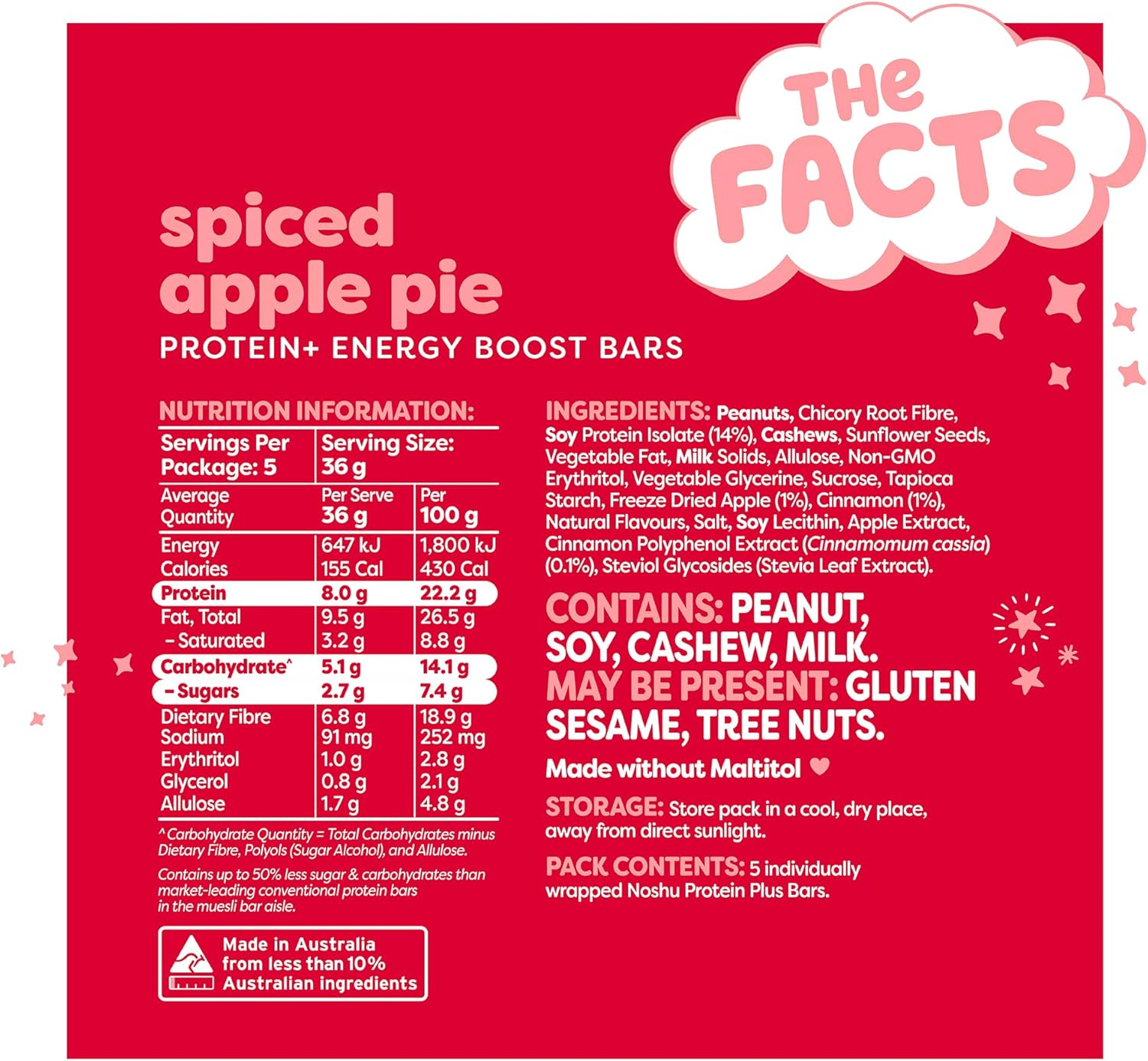 Noshu Protein+ Spiced Apple Pie Bars - 5 Pack (180G)