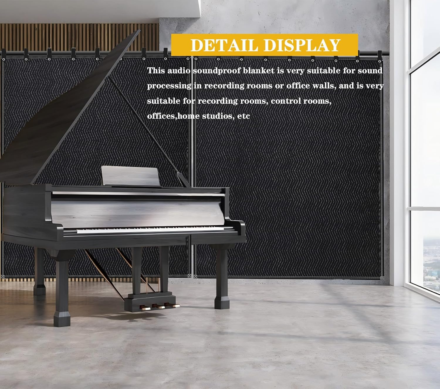 96" X 80" Sound Dampening Blanket,Studio Sound Blanket, Large Soundproof Blanket with Grommets, Heavy Duty Sound Dampening Noise Reducing Divider for Workshop,Basement, Laundry ,Black. image number 5