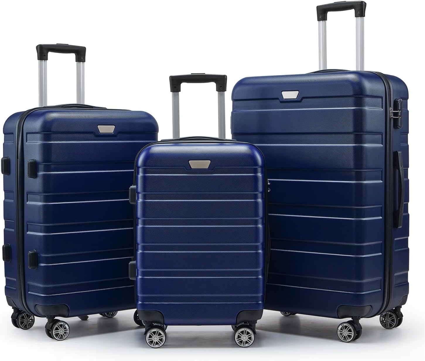 3Pcs Luggage Set, Trolley Suitcase Hand Luggages Hard Case Shell, Expandable Spinner Suitcase, Travel Strap Bag Carry on Adult Kids Lightweight Roller, Blue (20" 24" 28")