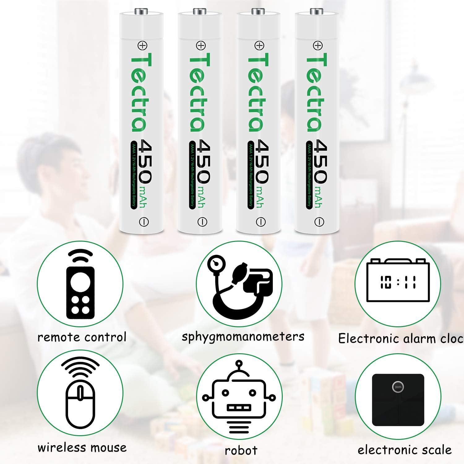 Tectra 2X AAAA Batteries, Ni-Mh AAAA Rechargeable Battery + LED USB Charger for Surface Pen, Active Stylus, LED Candle, Flashlight, Portable CD, MP3 Players, Digital Camera and More