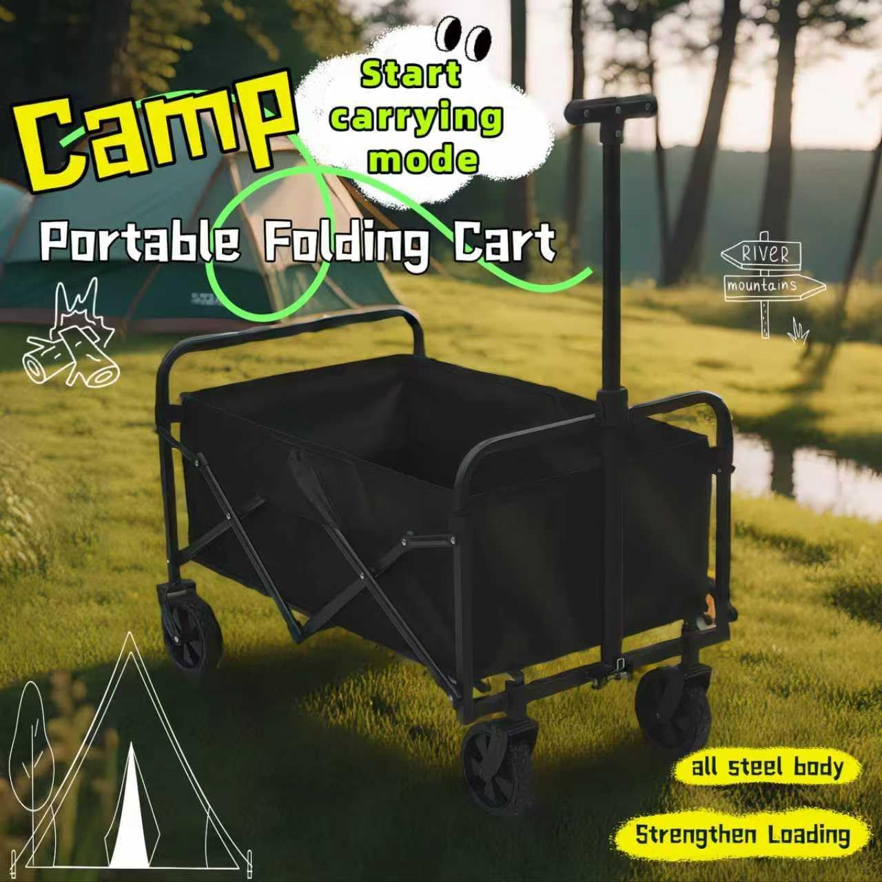 Collapsible Wagon Outdoor Utility Wagon - 70X48X86Cm Large Capacity with All-Terrain Wheels, Foldable Wagon for Camping, Garden, Shopping, Easy Storage for Outdoor Activities image number 5