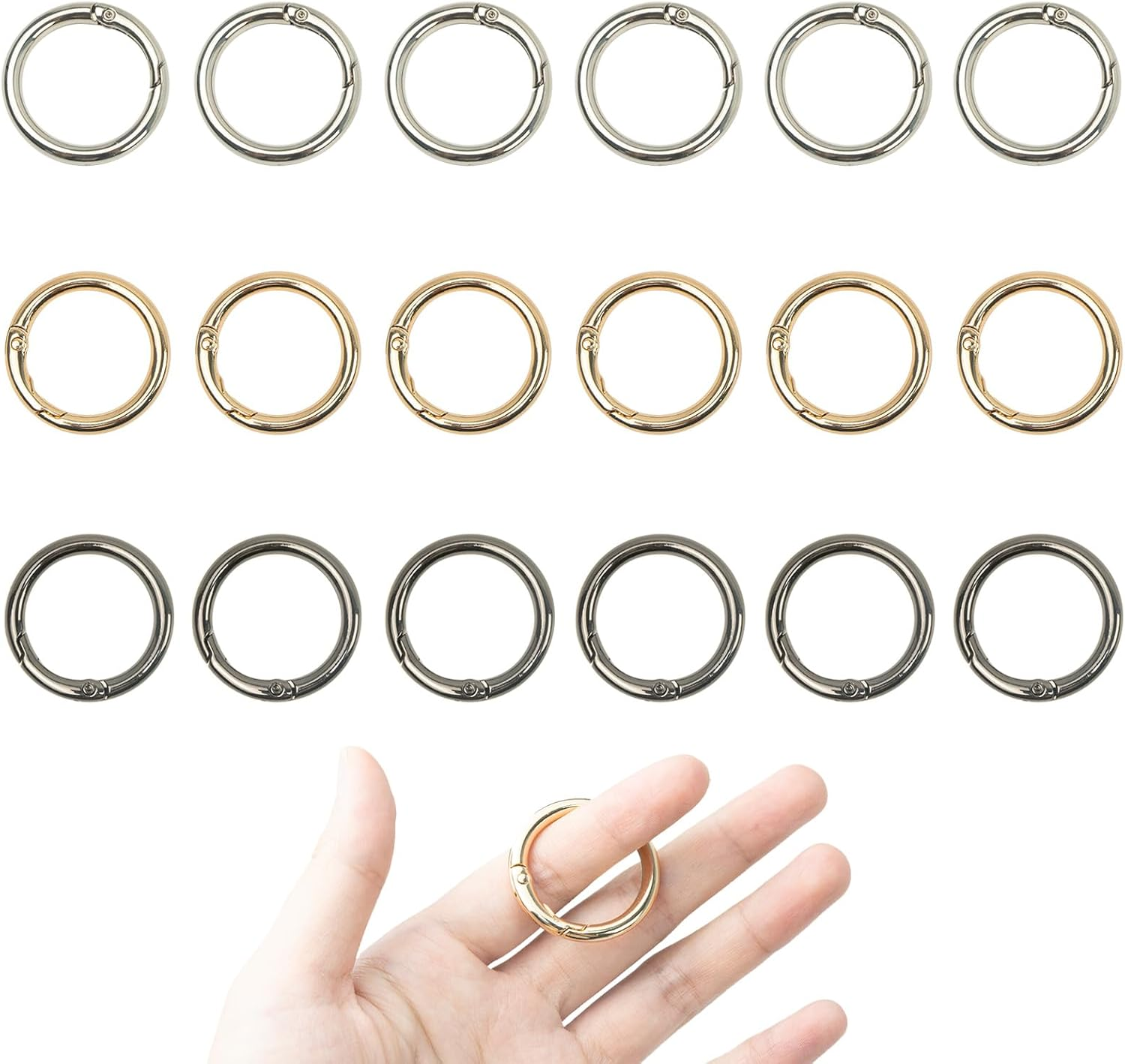 18 Pcs Spring O Ring Clasp Circle Carabiner Purse Rings for Straps Metal round Key Ring Keychain Clip Gold Silver (Colorful) image number 5
