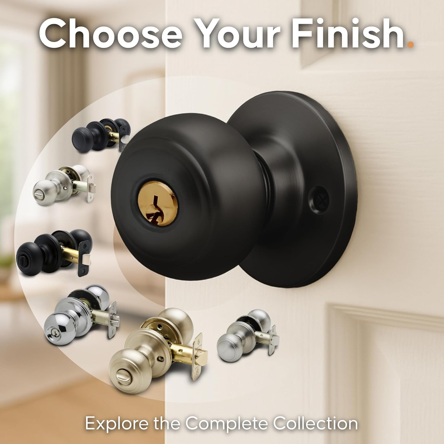Copper Creek CKDB141BC Colonial Door Knob Keyed Alike with Deadbolt Combination, Black - Polished Stainless image number 2