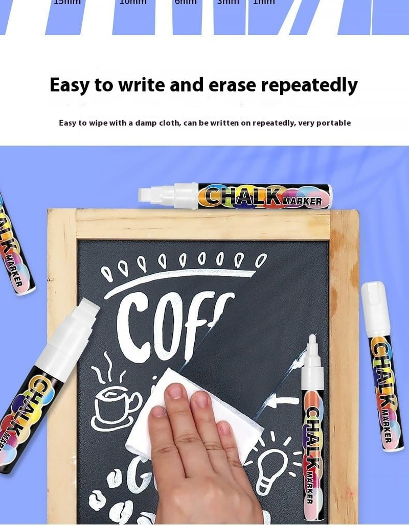 6Mm White Liquid Chalk Markers - Water-Based Ink, Easy to Wipe, Dust-Free, for Glass, Ceramic, Mirrors & Smooth Surfaces - Non-Toxic, Vibrant Colors, Perfect for Boards, Windows & DIY Crafts image number 3