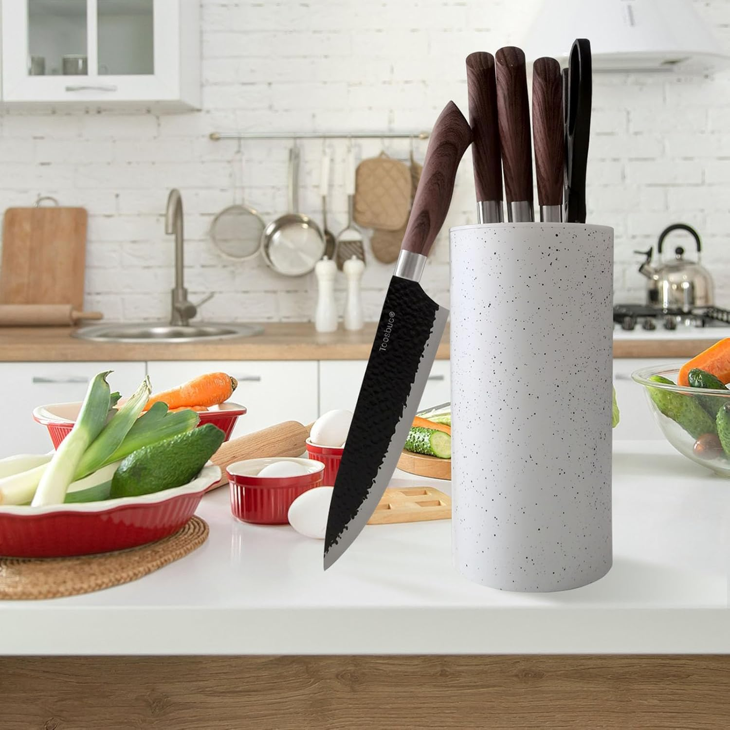 Universal Blade Holder, Multifunctional Knife Rack, PP Resin round Knife Holder, Uniquely Designed Protective Knife Slots, Removable for Easy Cleaning (White Snowflake Dots) image number 4