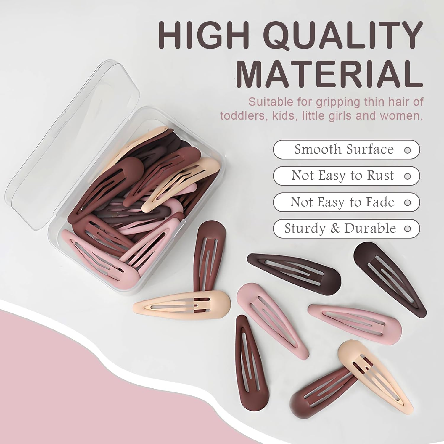 Jotia 30Pcs 5Cm Snap Hair Clips, Water Drop Non Slip Hair Barrettes Strong Hold Matte Hair Clips Metal Snap Clips for Women Girls (5 Colors) image number 1