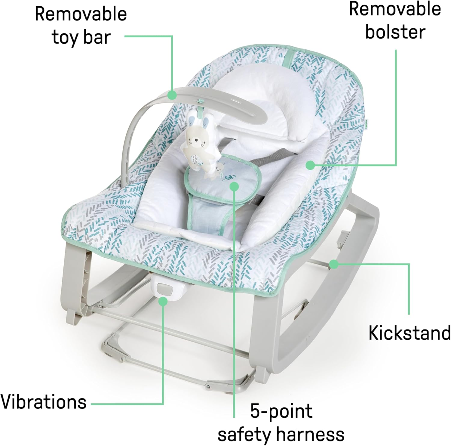 Ingenuity Keep Cozy 3-In-1 Grow with Me Vibrating Baby Bouncer Seat & Infant to Toddler Rocker - Spruce, Newborn and Up image number 6