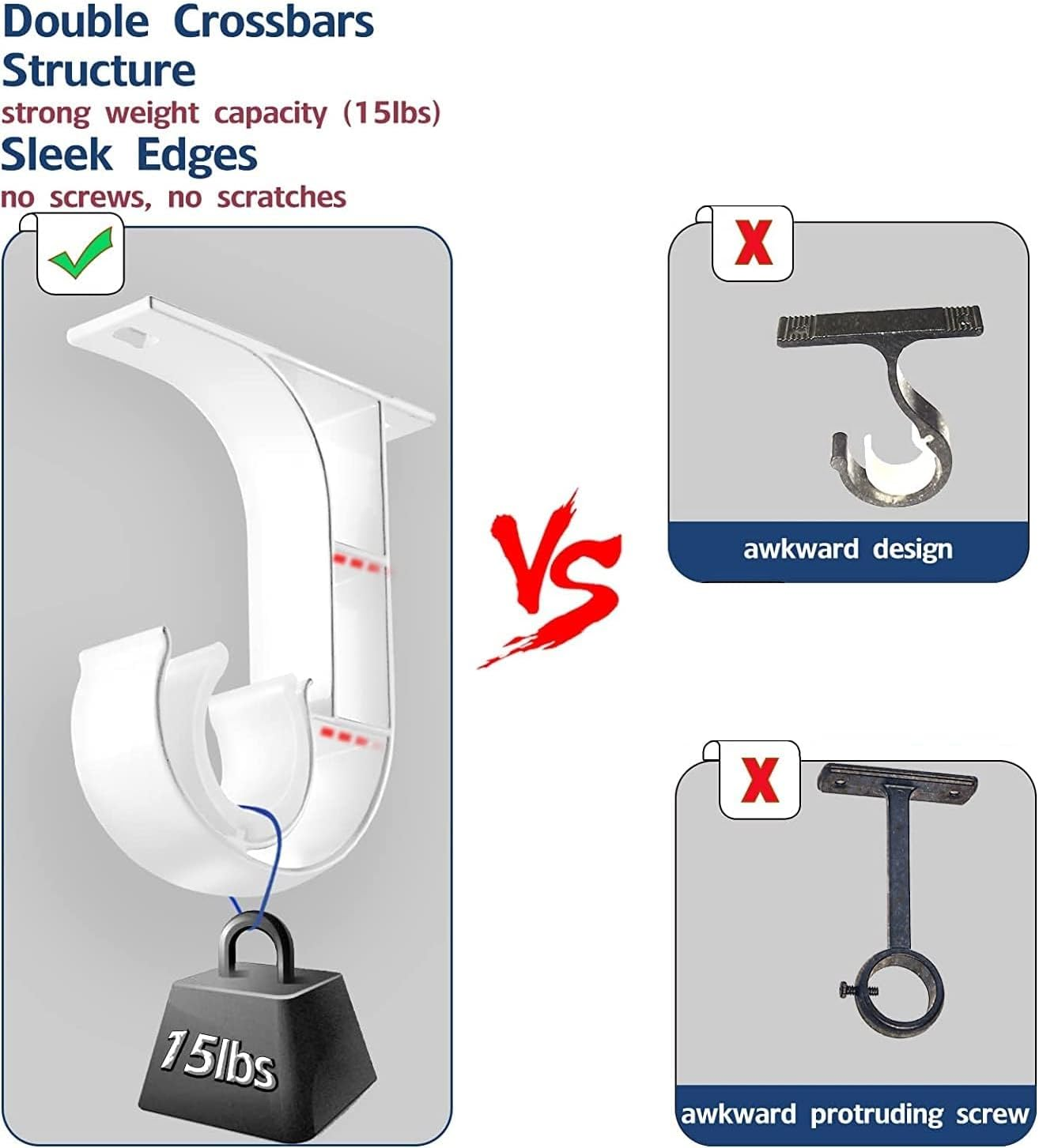 Curtain Rod Brackets Holders,6 Pack Ceiling Curtain Rod Brackets, White Curtain Rod Holder Hooks for 1 Inch Rod, Aluminum Alloy, Heavy Duty Ceiling Hooks for Curtains Shower Curtain Rod Bracket Hanger image number 1