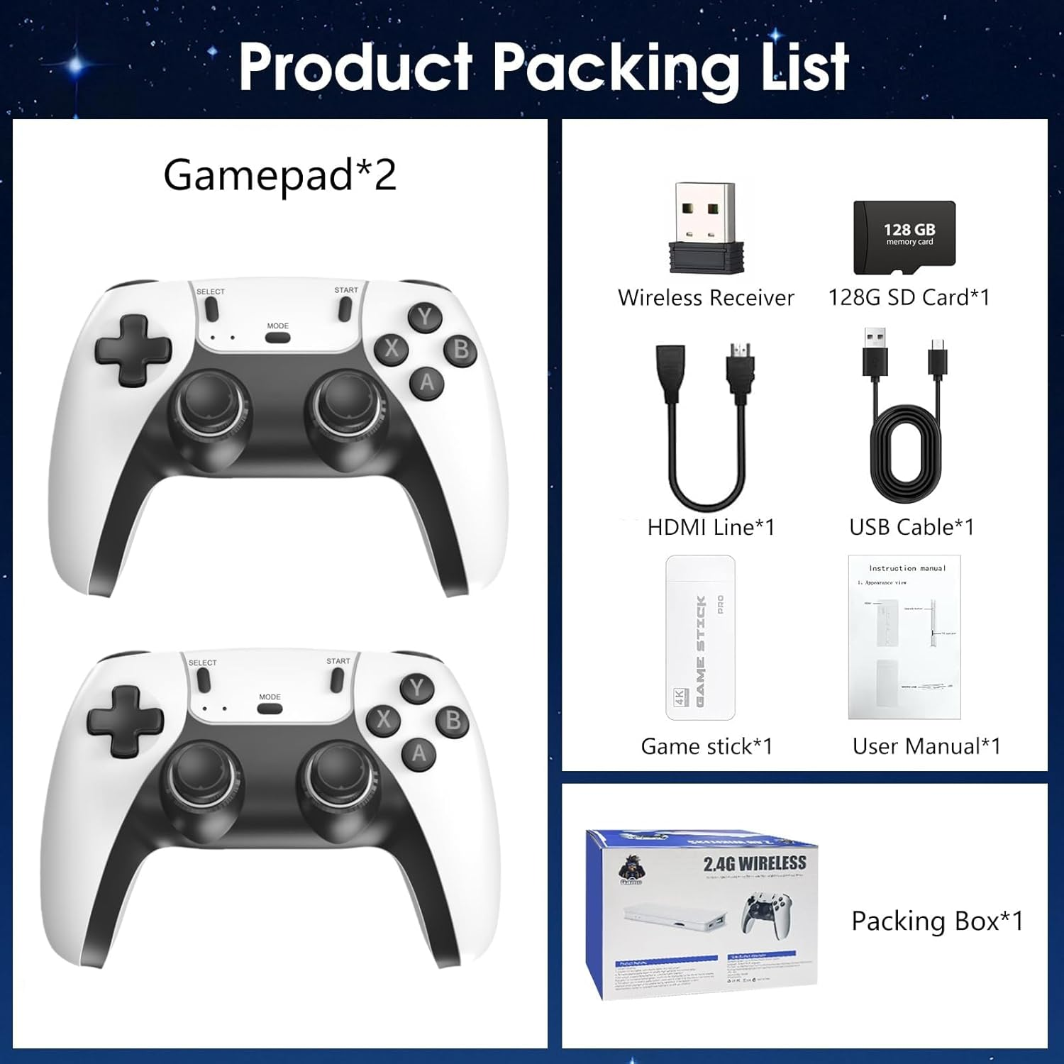 2025 New 128GB Wireless Retro Game Console,40000+Games and 23 Emulators，Plug and Play 4K HD HDMI TV Game Stick，With Dual 2.4G Wireless Controllers image number 5